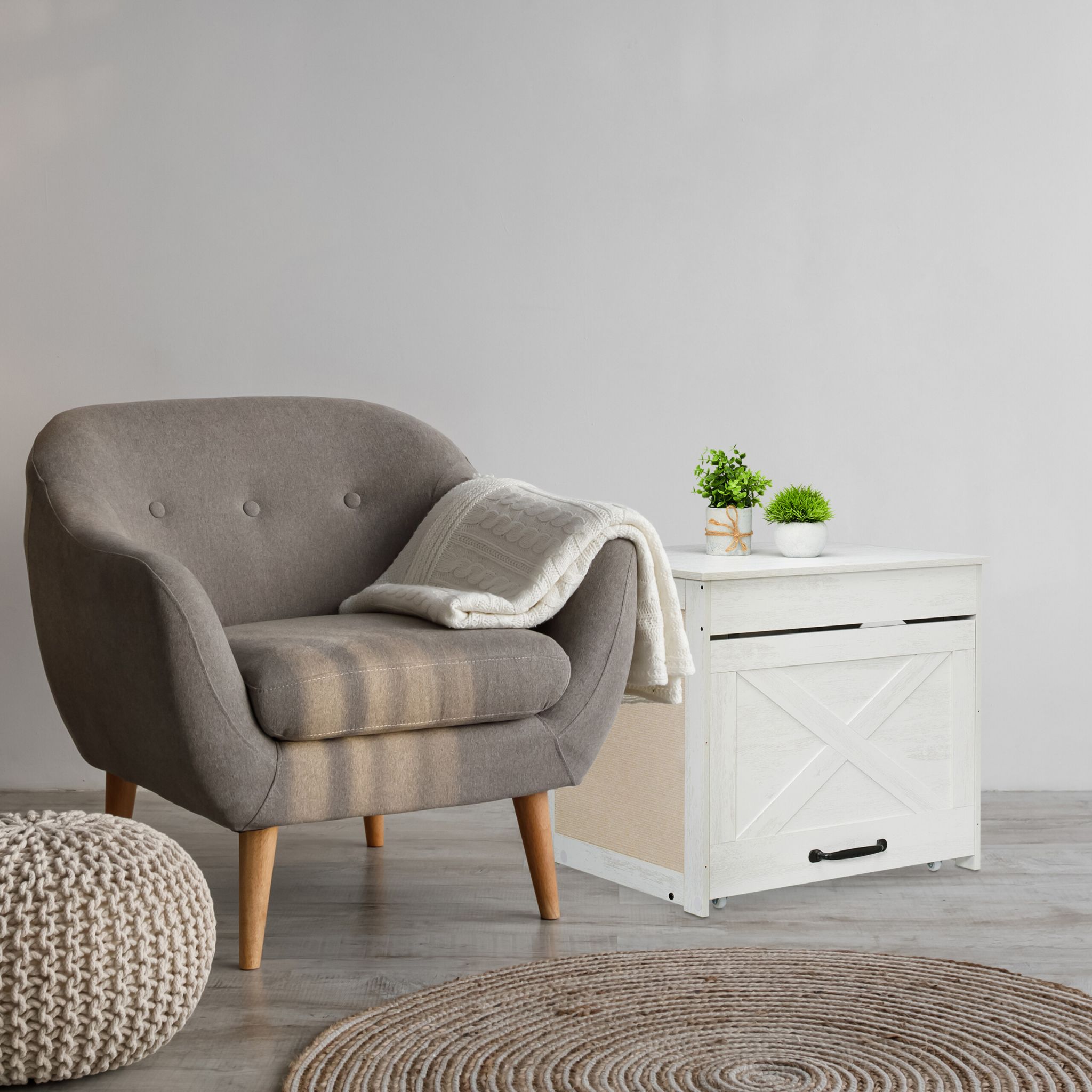 Katzenschrank für Katzentoilette Weiss-Creme-Schwarz von Relaxdays