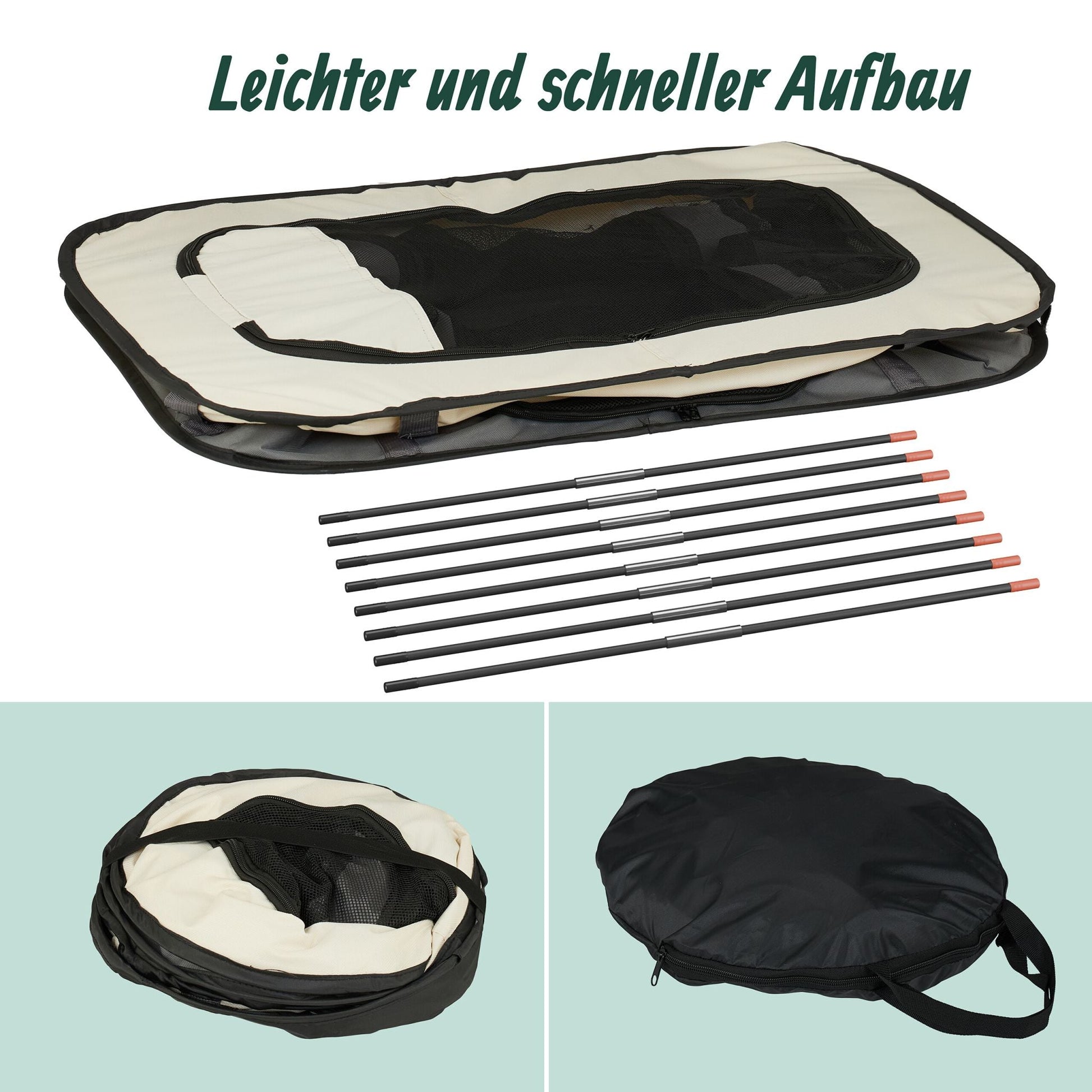 Welpenauslauf faltbar drinnen & draussen Creme-Schwarz-Grau von Relaxdays