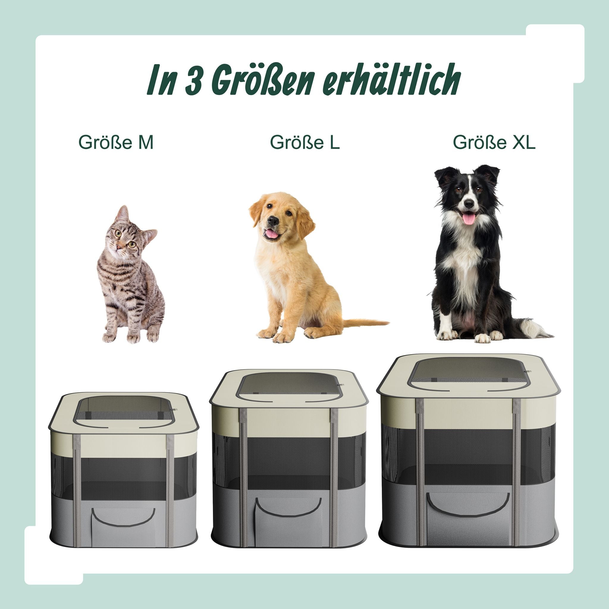 Welpenauslauf faltbar drinnen & draussen Creme-Schwarz-Grau von Relaxdays