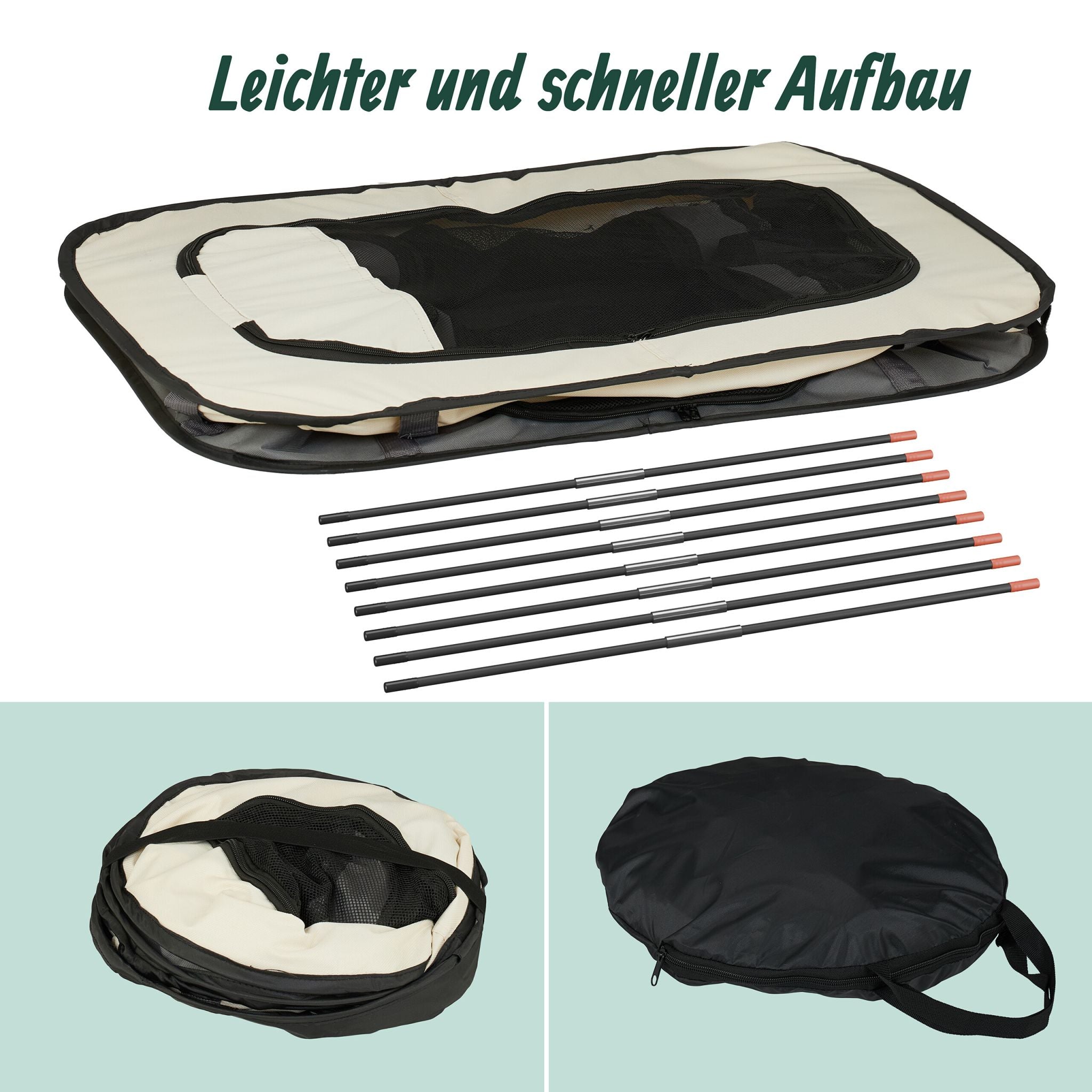 Welpenauslauf faltbar drinnen & draussen Creme-Schwarz-Grau von Relaxdays