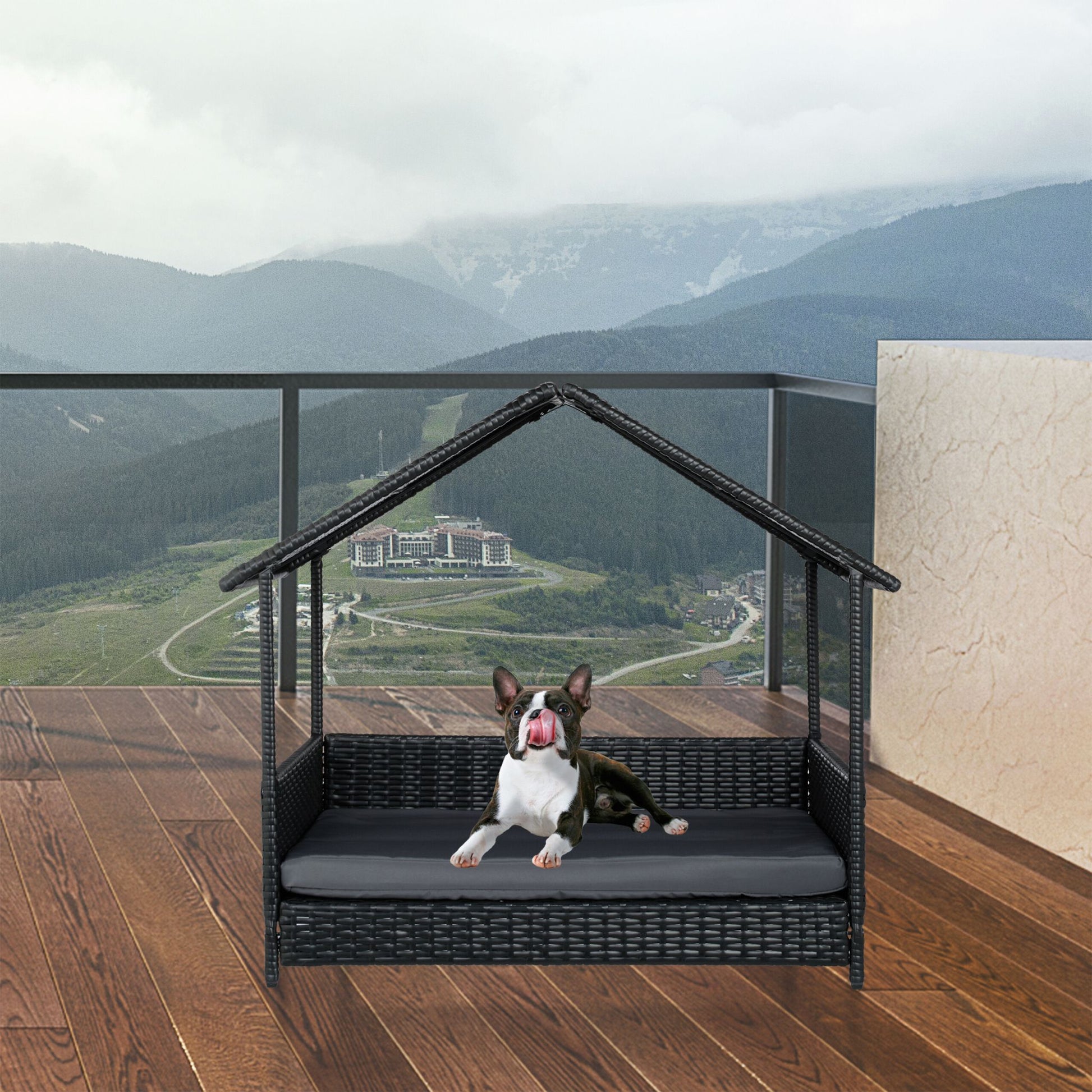 Hundeliege mit Dach Anthrazit-Grau von Relaxdays