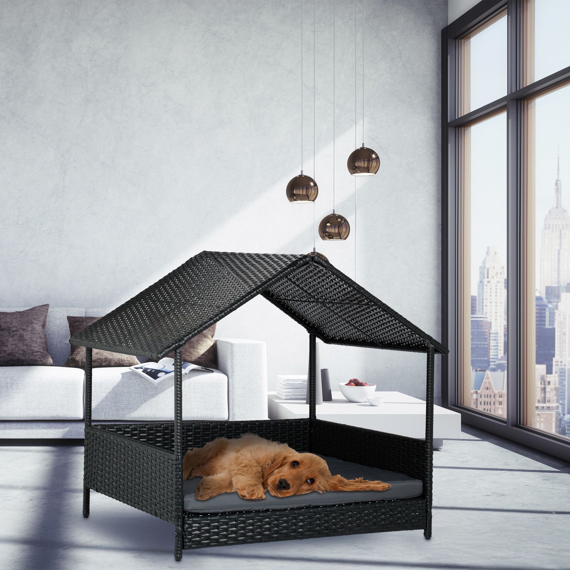 Hundeliege mit Dach Anthrazit-Grau von Relaxdays