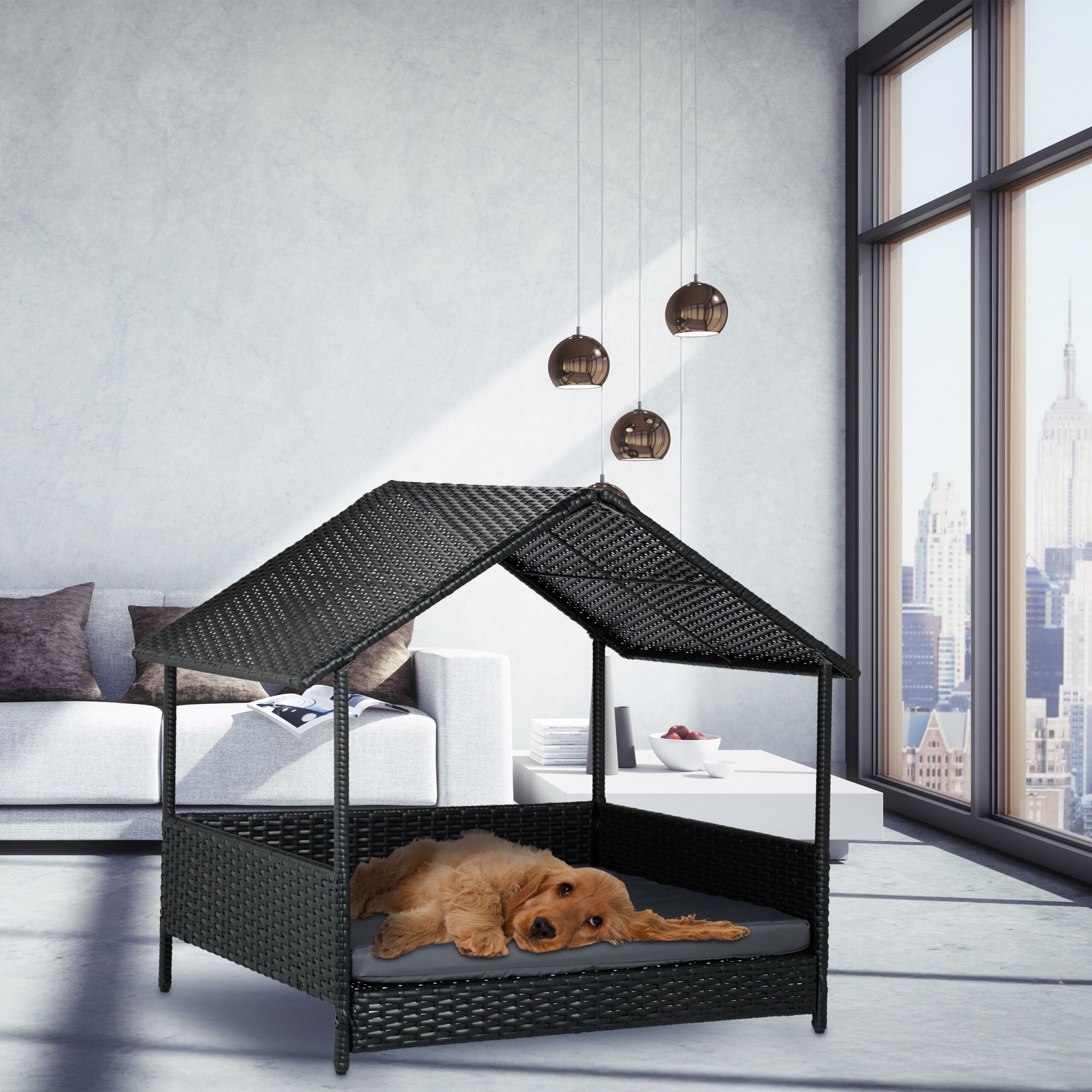 Hundeliege mit Dach Anthrazit-Grau von Relaxdays