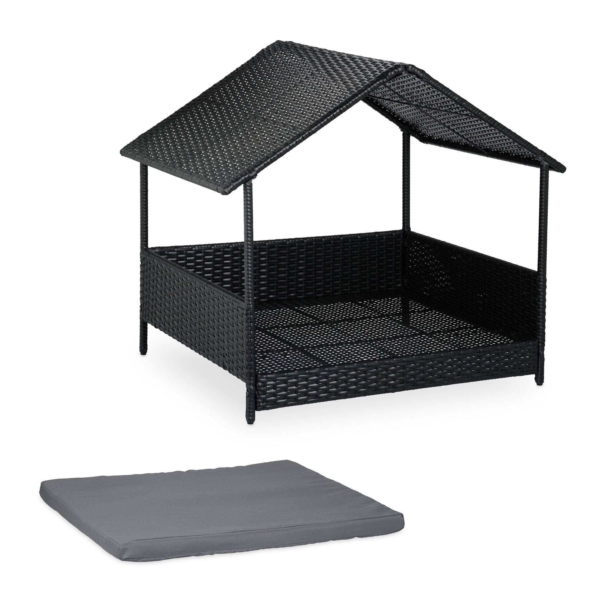 Hundeliege mit Dach Anthrazit-Grau von Relaxdays