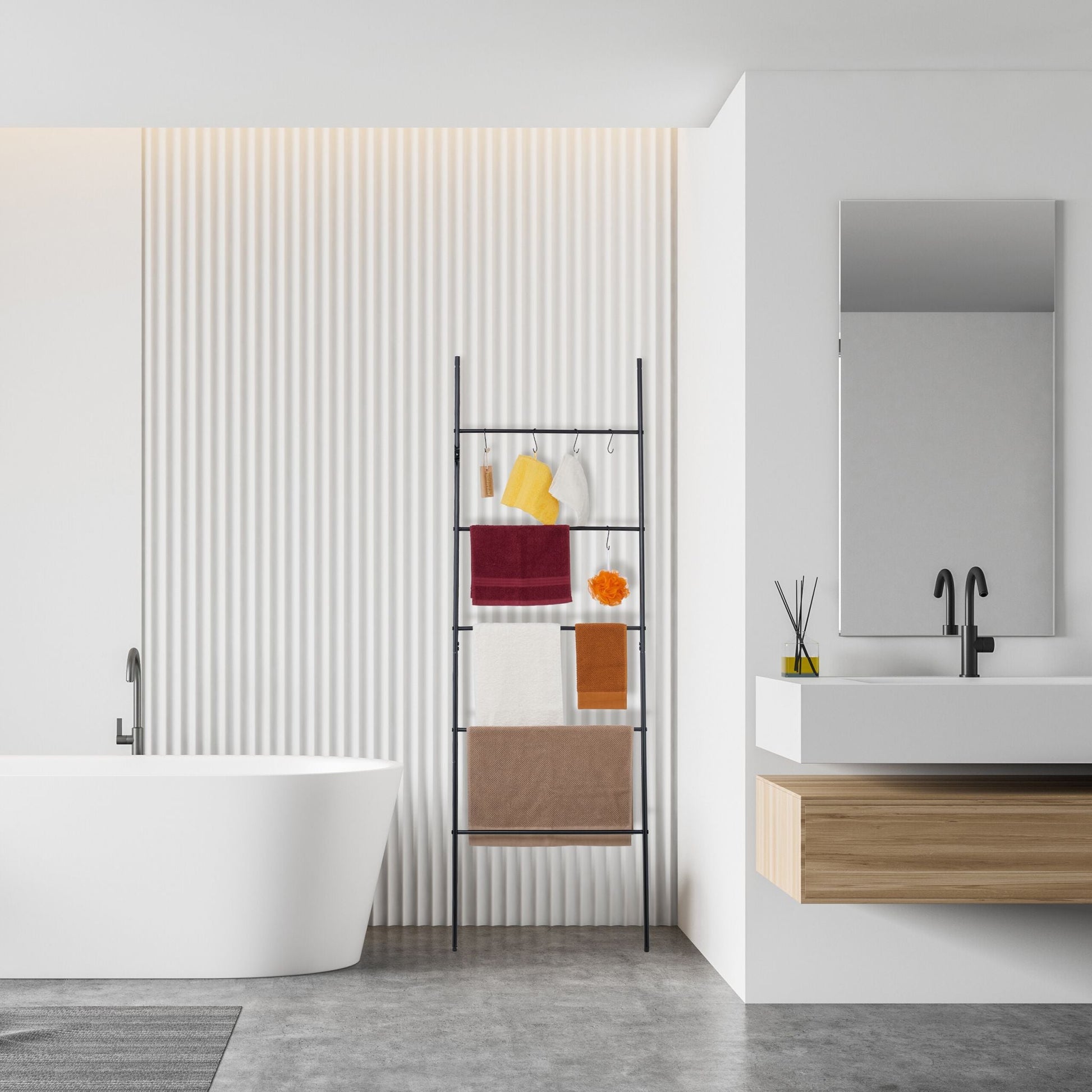Handtuchleiter mit 5 Sprossen Schwarz von Relaxdays