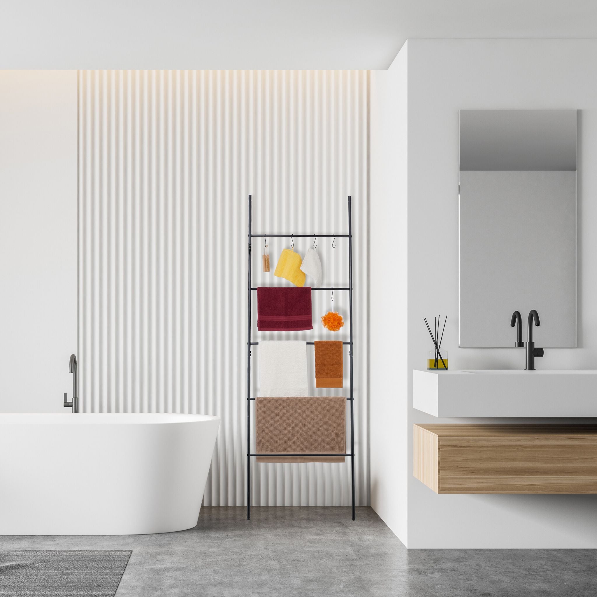 Handtuchleiter mit 5 Sprossen Schwarz von Relaxdays