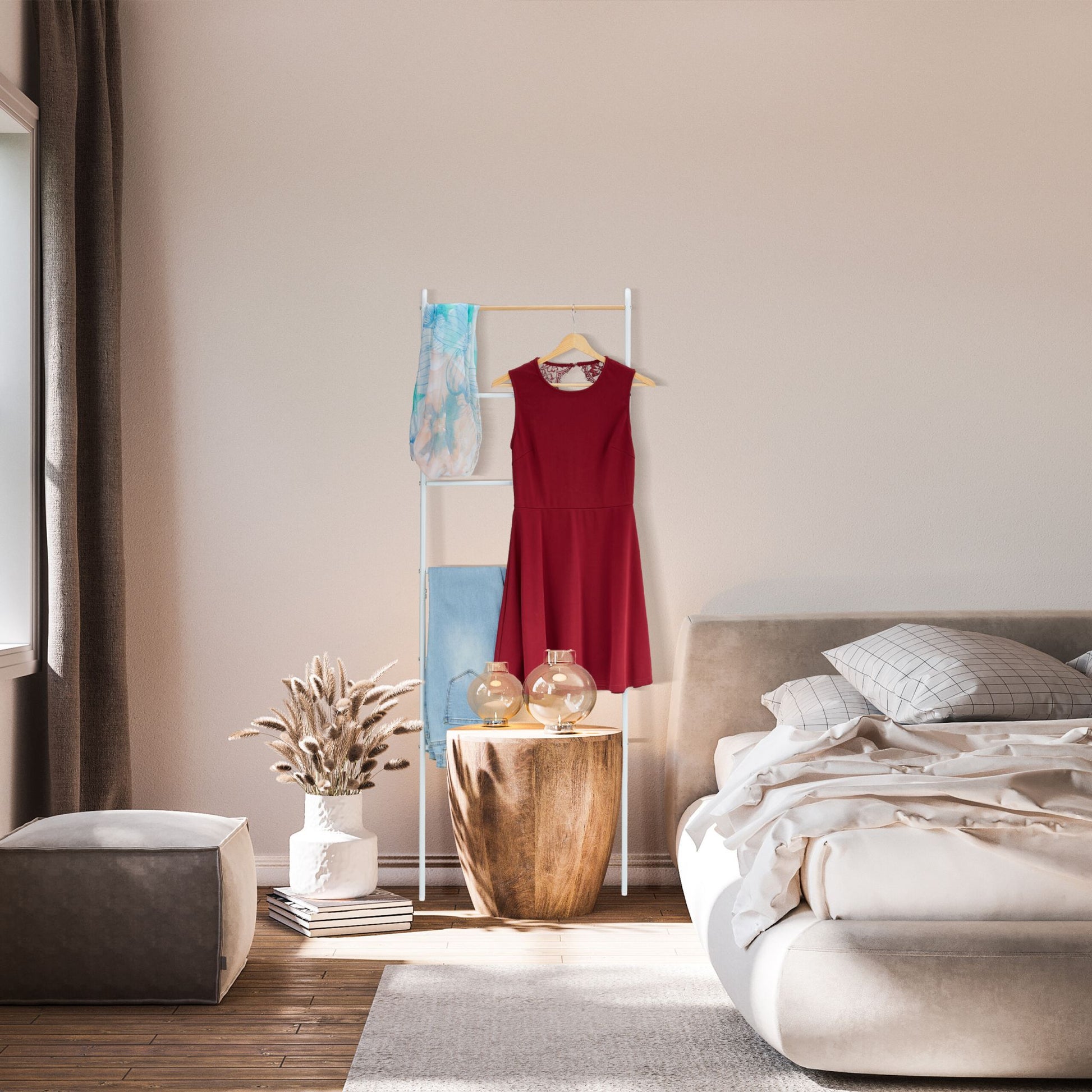 Handtuchleiter Metall mit 6 Sprossen Weiss-Hellbraun von Relaxdays