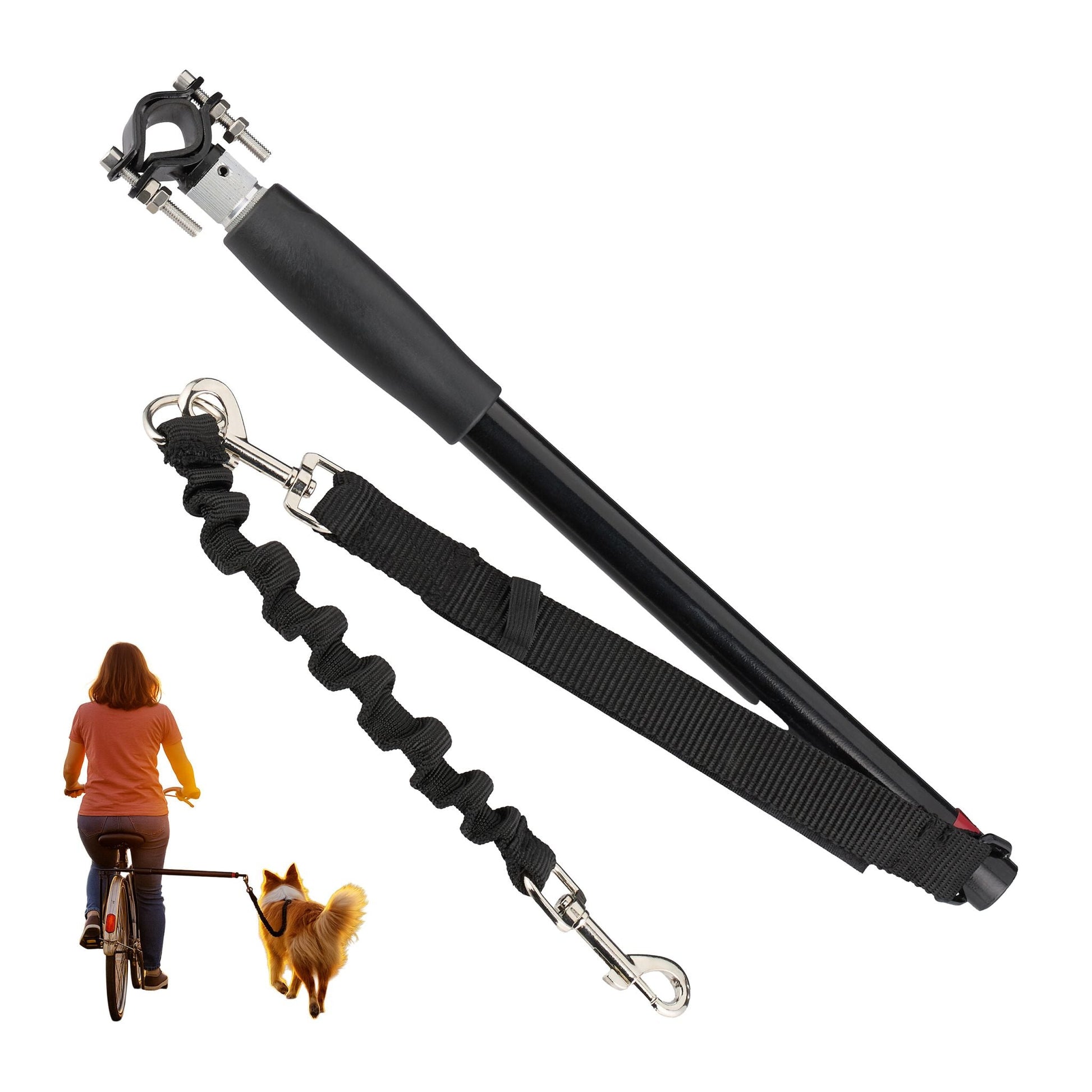 Fahrradleine für Hunde mit Abstandhalter Schwarz-Silber von Relaxdays
