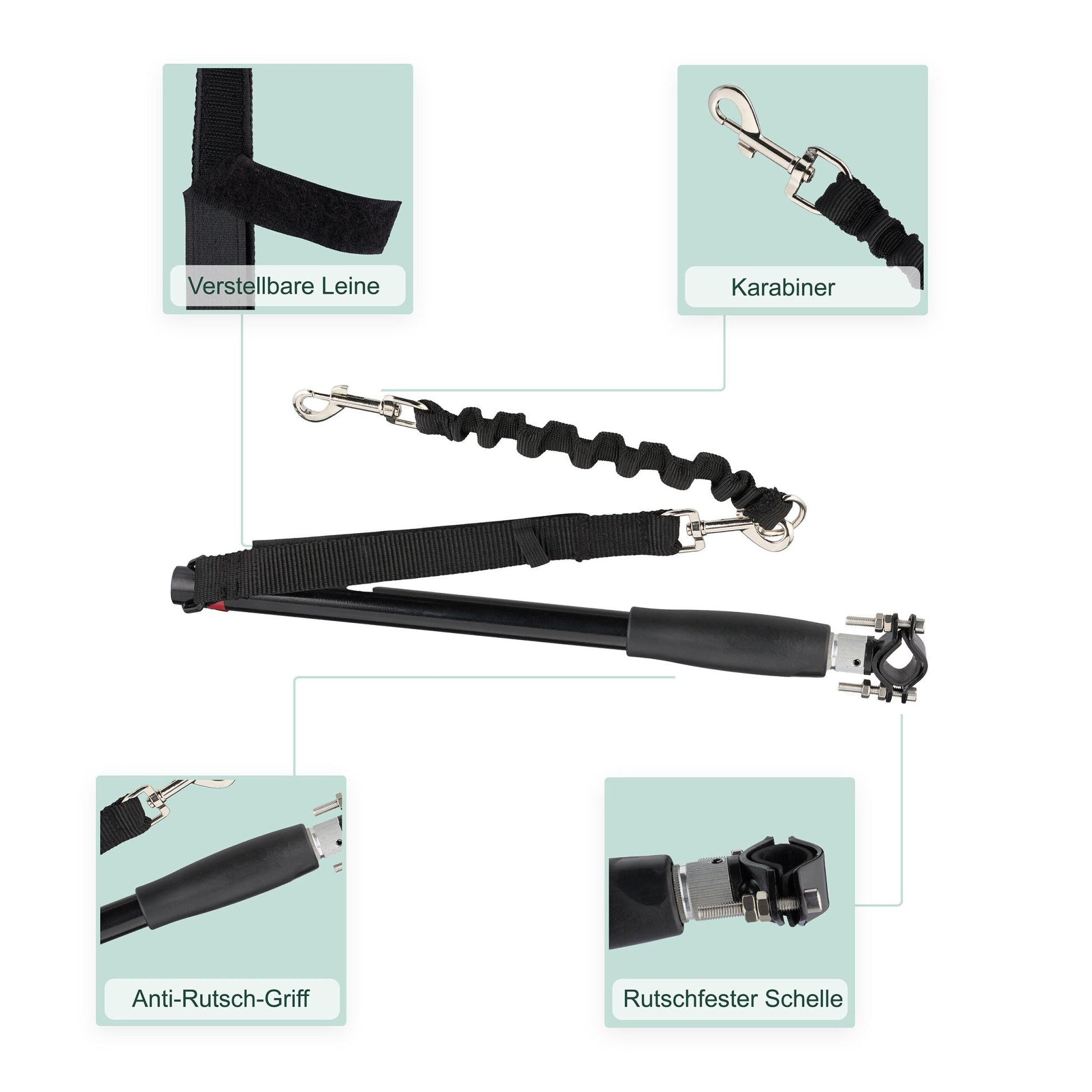 Fahrradleine für Hunde mit Abstandhalter Schwarz-Silber von Relaxdays