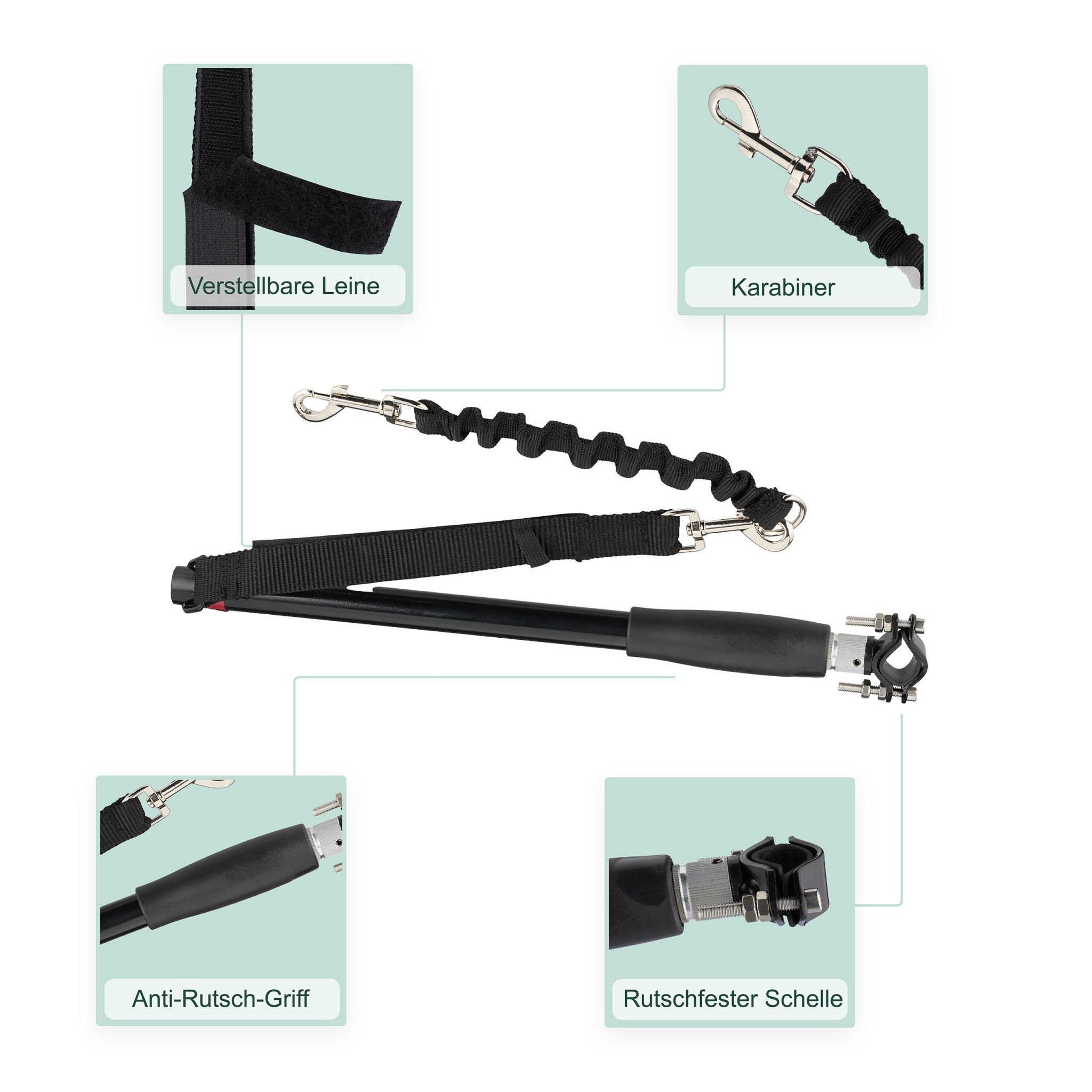 Fahrradleine für Hunde mit Abstandhalter Schwarz-Silber von Relaxdays