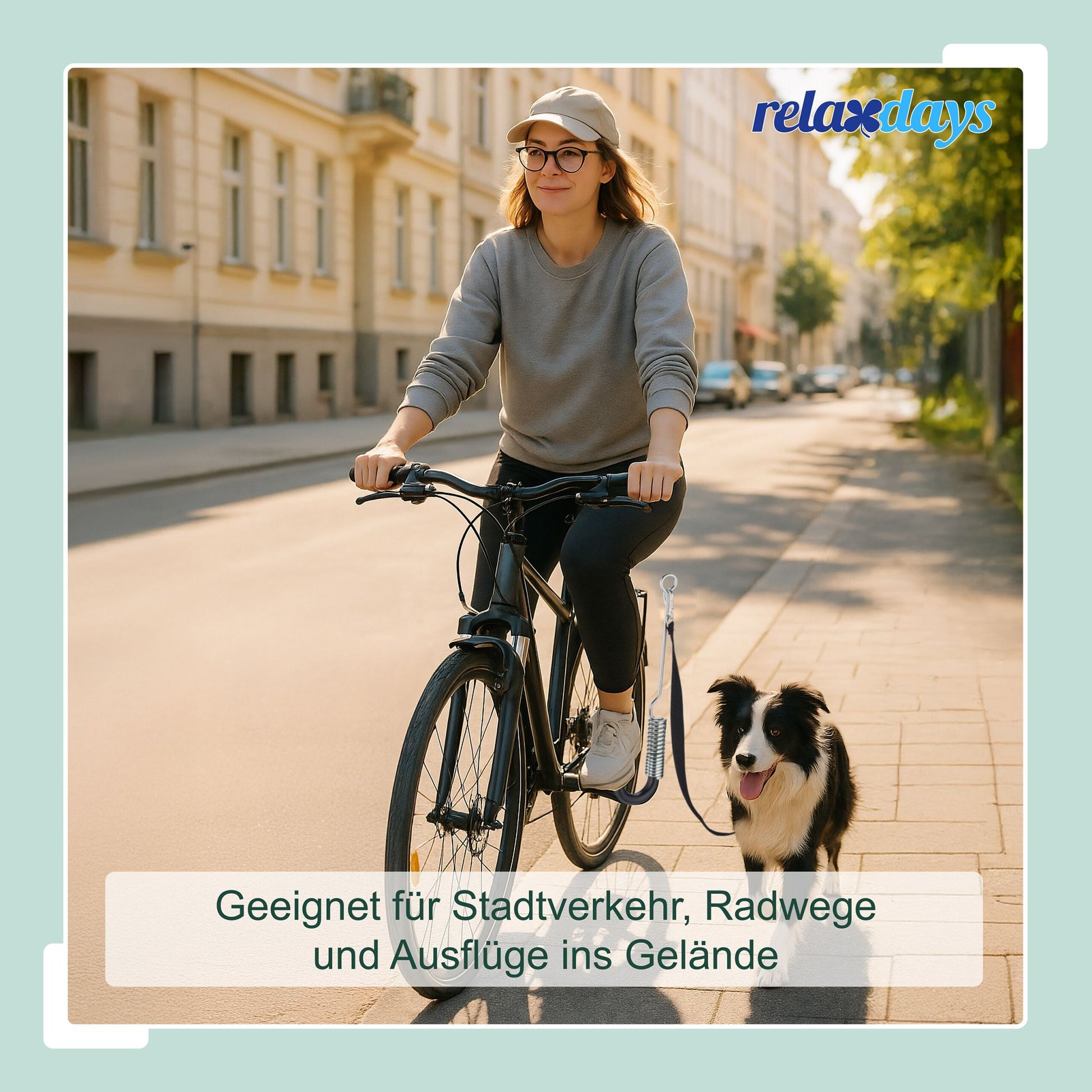 Fahrradleine für Hunde mit Abstandhalter Schwarz-Silber von Relaxdays