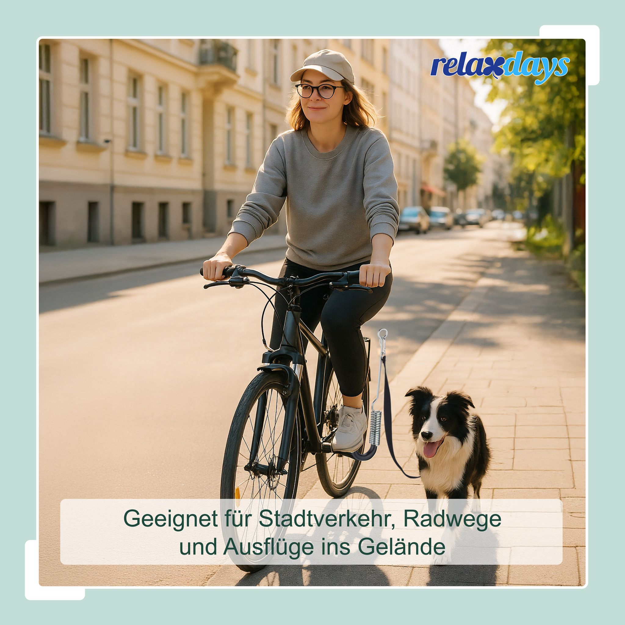 Fahrradleine für Hunde mit Abstandhalter Schwarz-Silber von Relaxdays