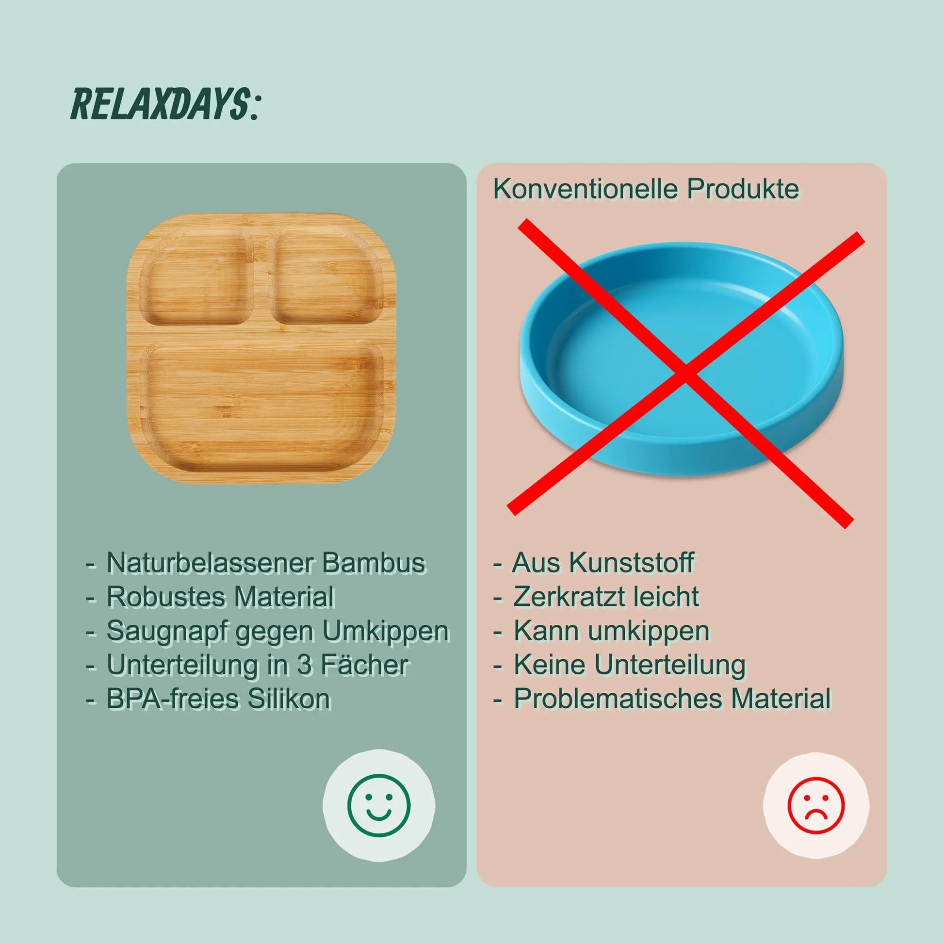 Kinderteller Bambus mit Löffel Hellbraun-Grau von Relaxdays