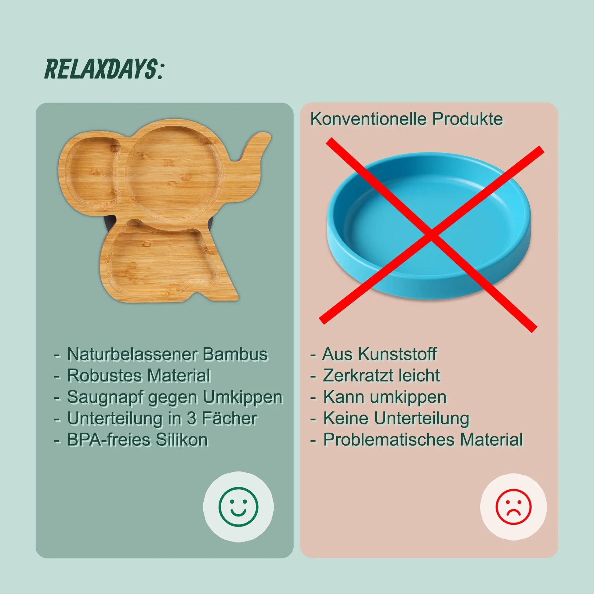 Kinderteller Bambus mit Löffel Hellbraun-Grau von Relaxdays