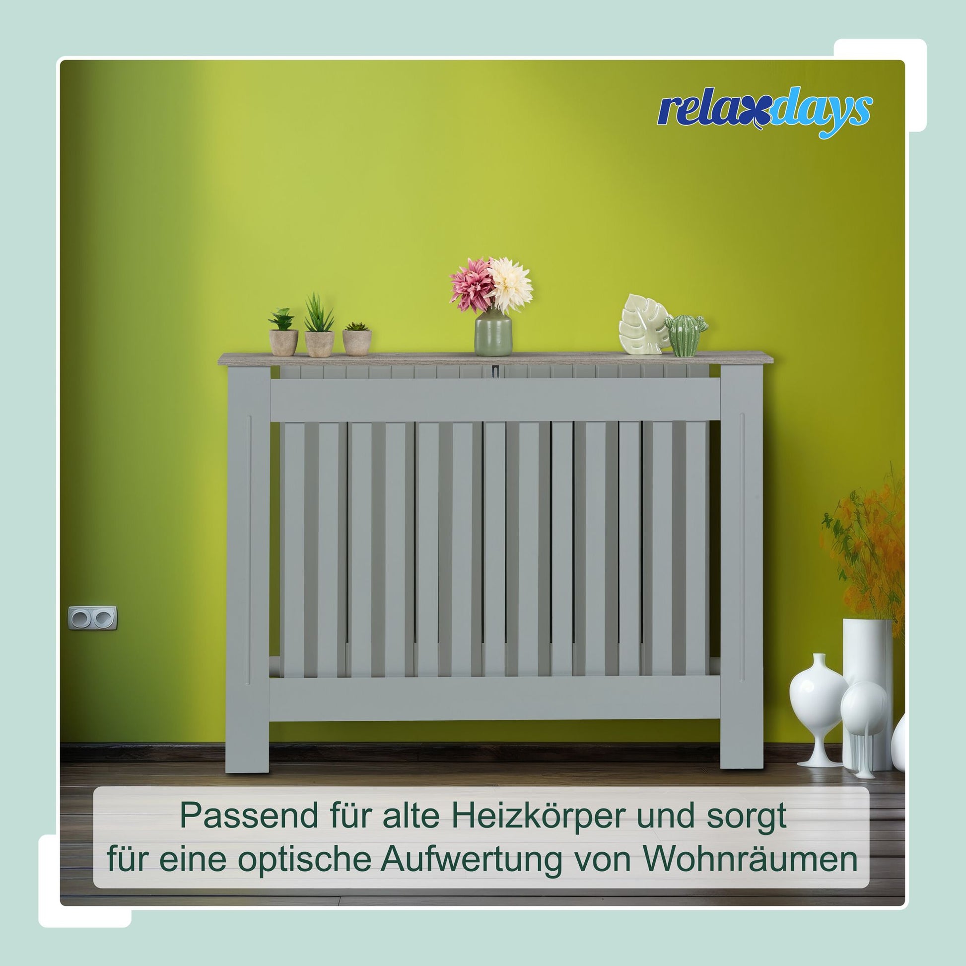 Heizkörperverkleidung m. Holzoptikablage Weiss-Hellbraun von Relaxdays