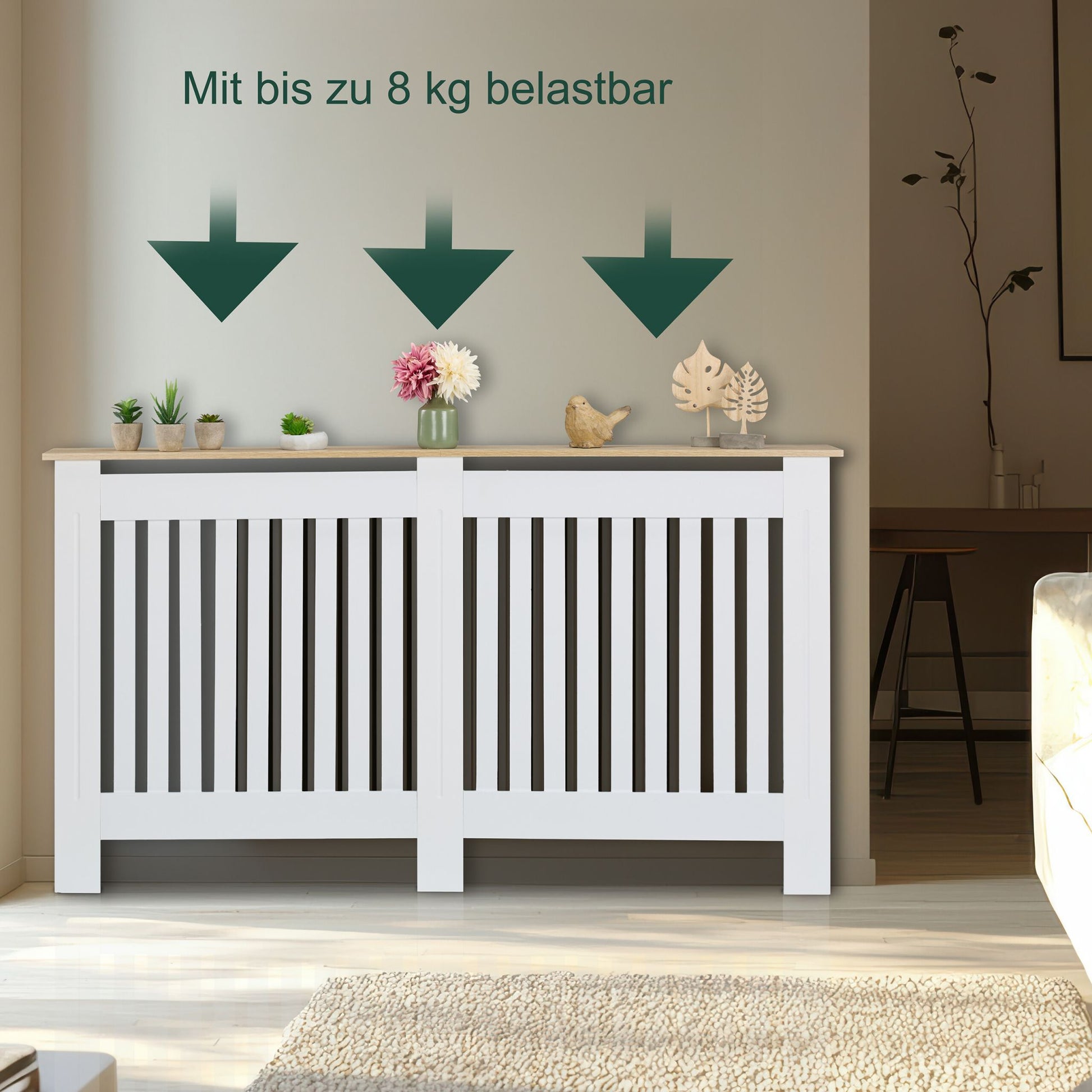 Heizkörperverkleidung m. Holzoptikablage Weiss-Hellbraun von Relaxdays