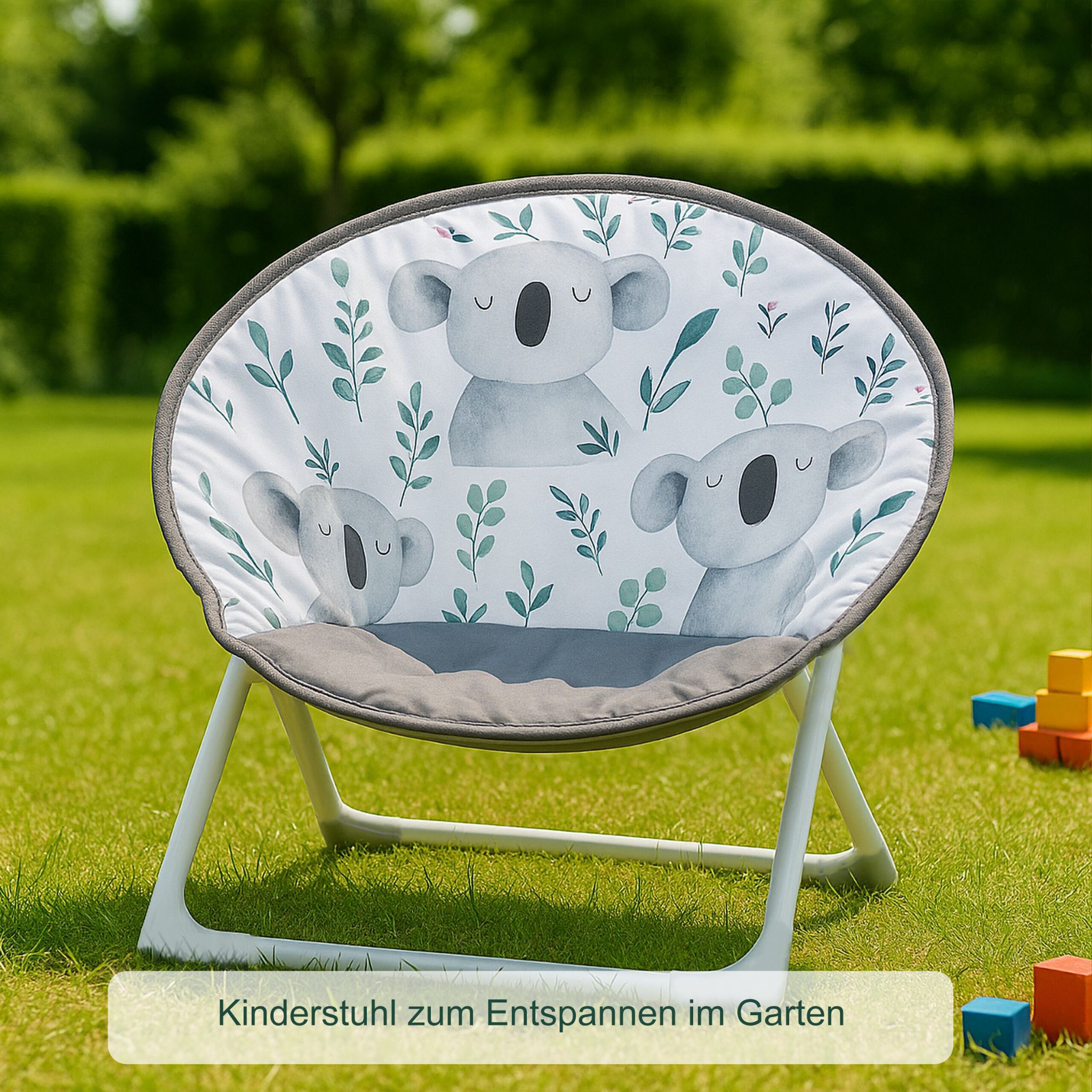 Faltbarer Moonchair für Kinder Weiss-Dunkelgrün-Grau von Relaxdays