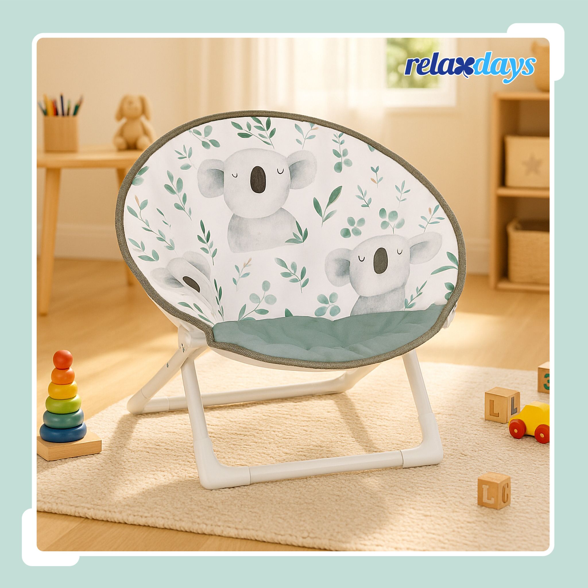 Faltbarer Moonchair für Kinder Weiss-Dunkelgrün-Grau von Relaxdays