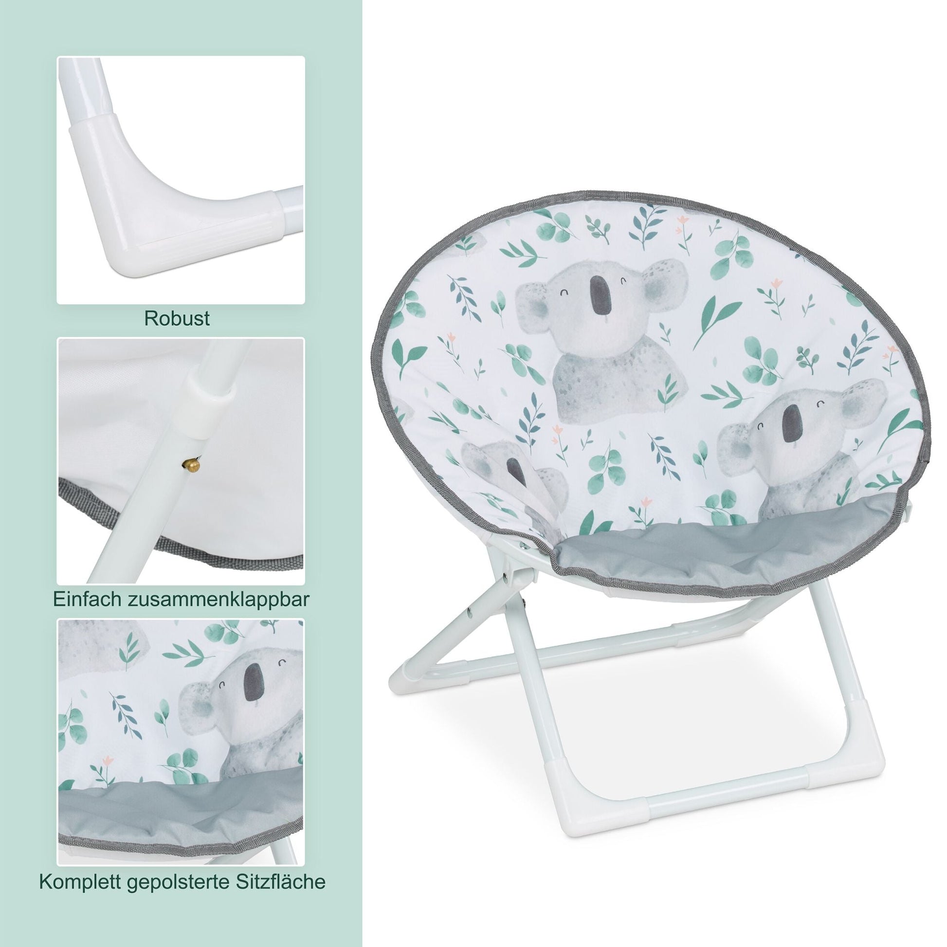 Faltbarer Moonchair für Kinder Weiss-Dunkelgrün-Grau von Relaxdays