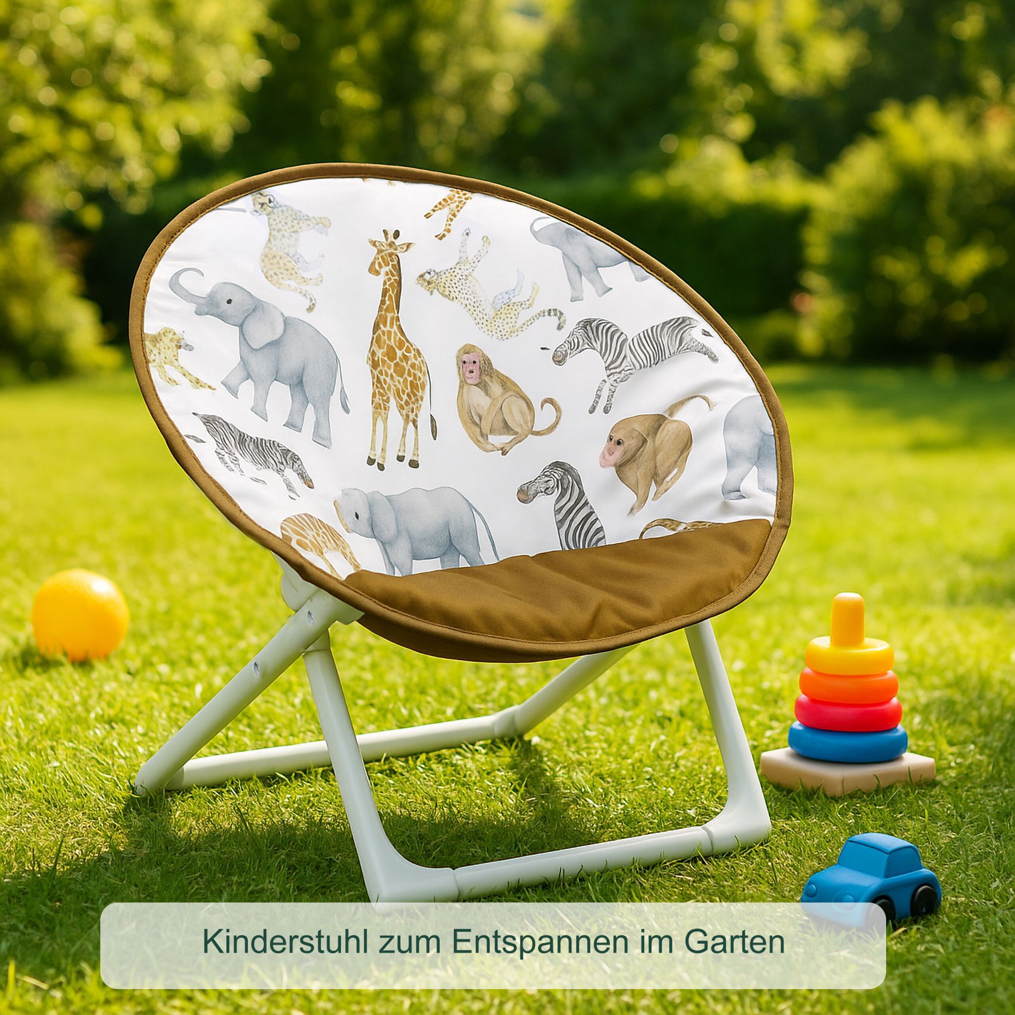 Faltbarer Moonchair für Kinder Weiss-Braun-Dunkelgrün von Relaxdays