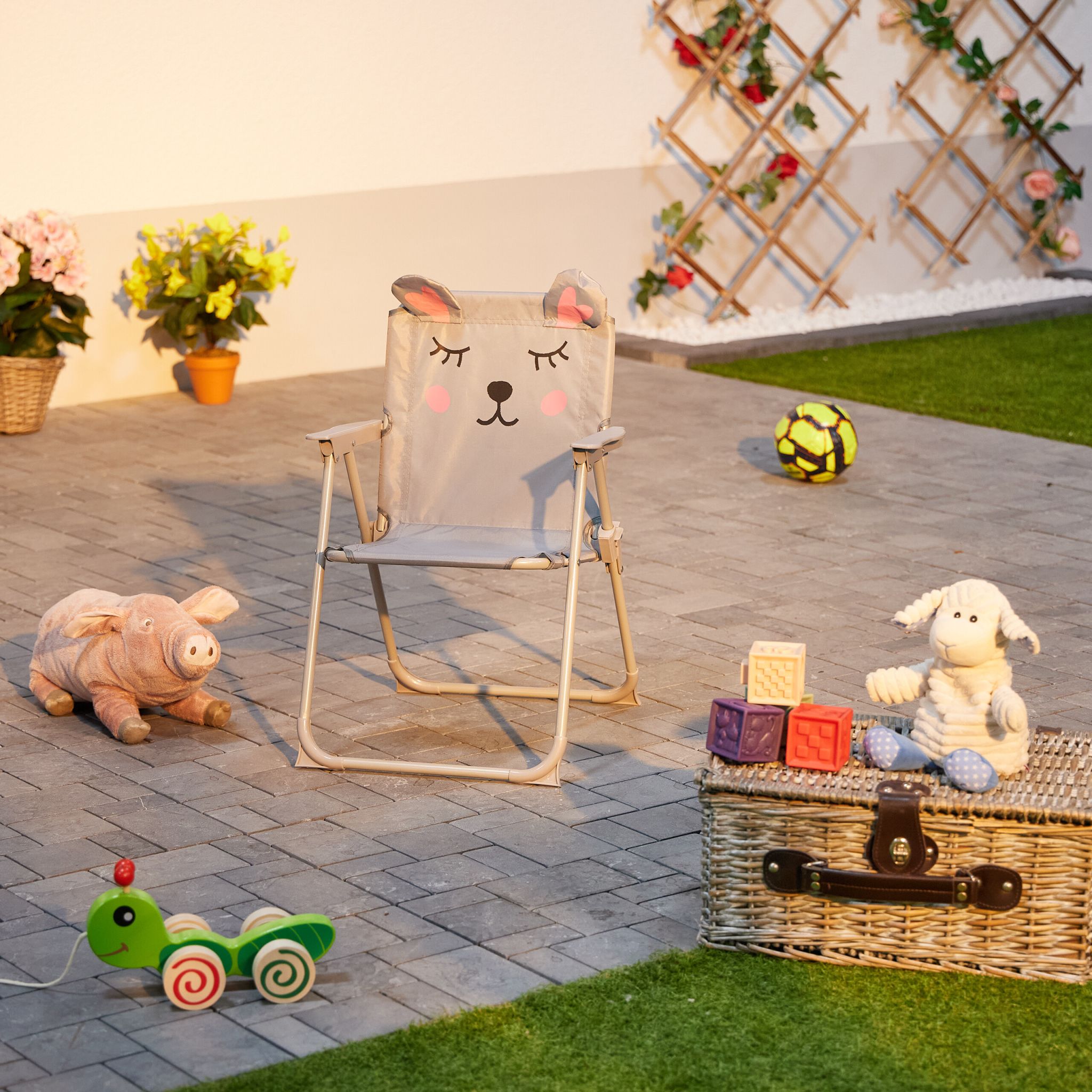 Kinder Klappstuhl mit Motiv Rosa-Schwarz-Grau von Relaxdays