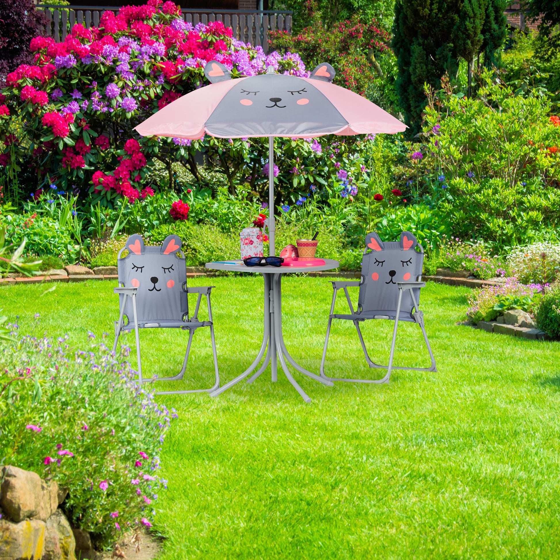 Kinder Klappstuhl mit Motiv Rosa-Schwarz-Grau von Relaxdays