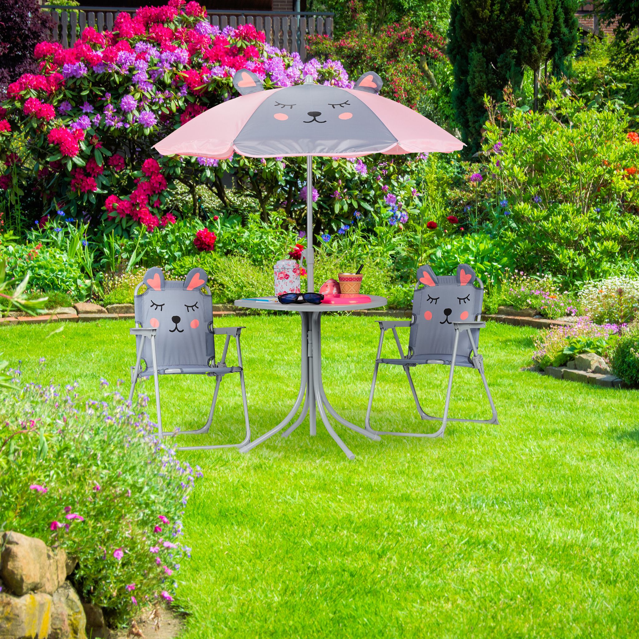 Kinder Klappstuhl mit Motiv Rosa-Schwarz-Grau von Relaxdays