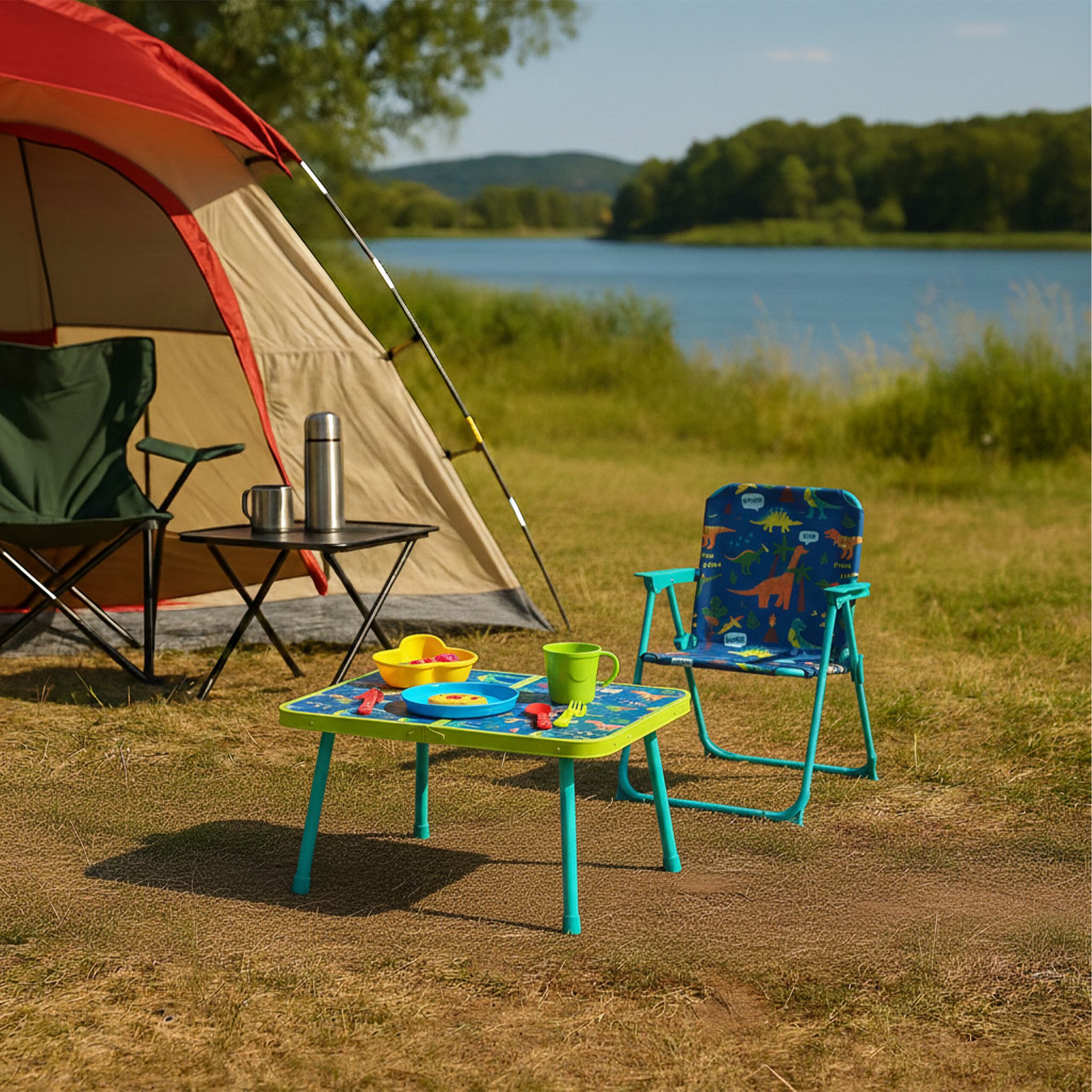 Kinder Klappstuhl mit Motiv Blau-Rosa-Türkis von Relaxdays