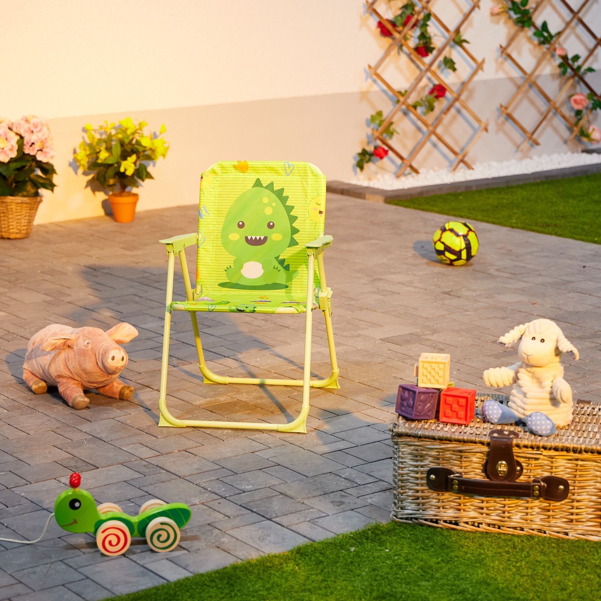 Kinder Klappstuhl mit Motiv Dunkelgrün-Gelb-Grün von Relaxdays