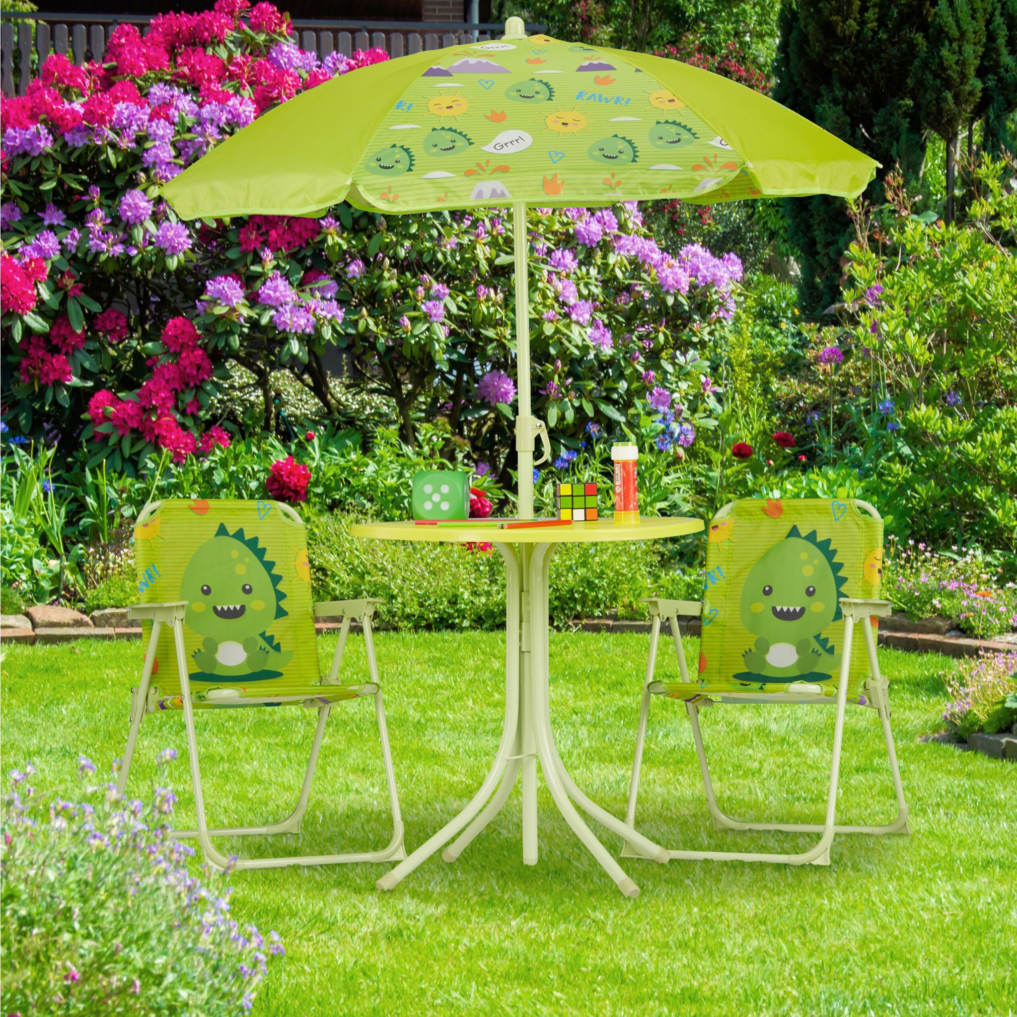 Kinder Klappstuhl mit Motiv Dunkelgrün-Gelb-Grün von Relaxdays