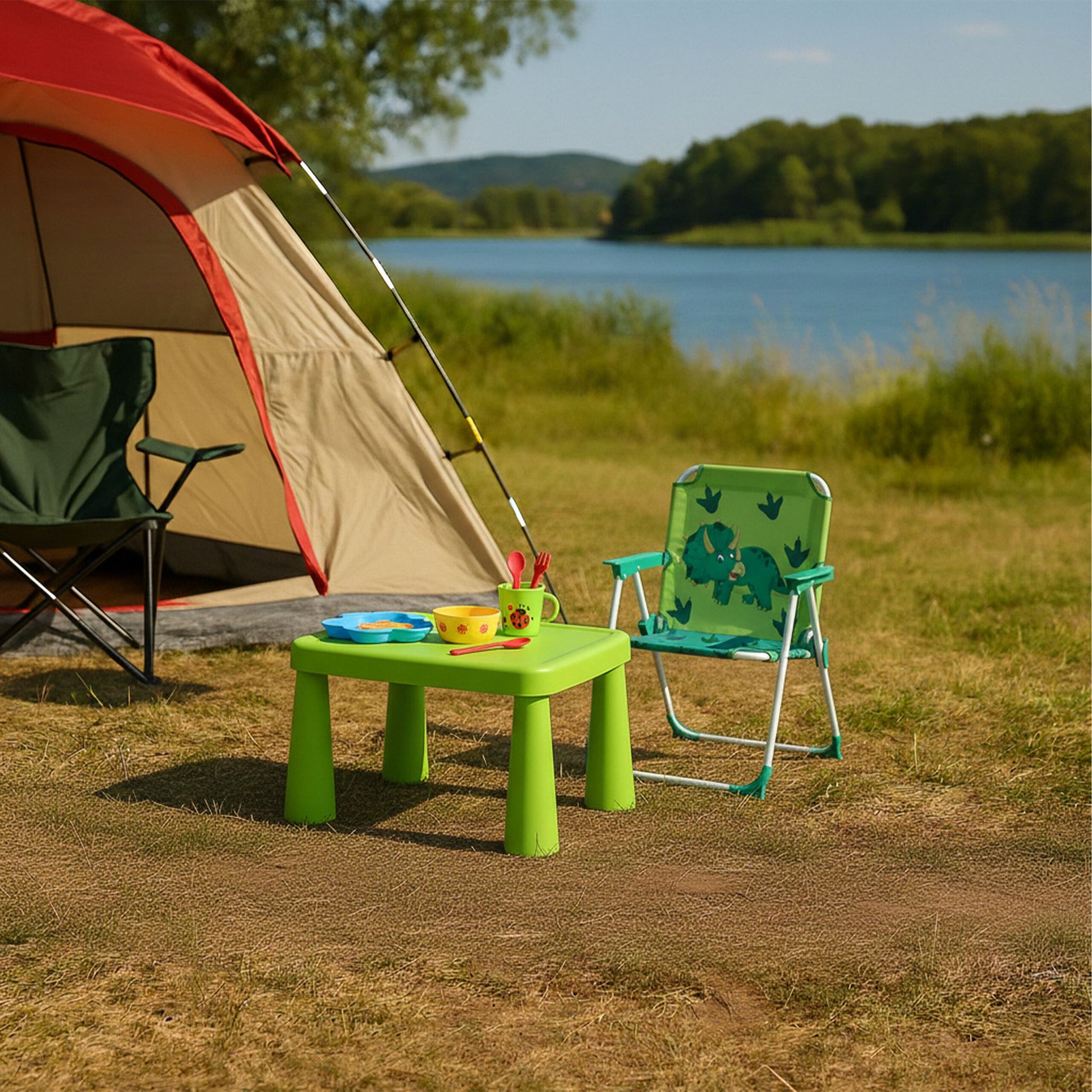 Kinder Klappstuhl mit Motiv Weiss-Dunkelgrün-Grün von Relaxdays
