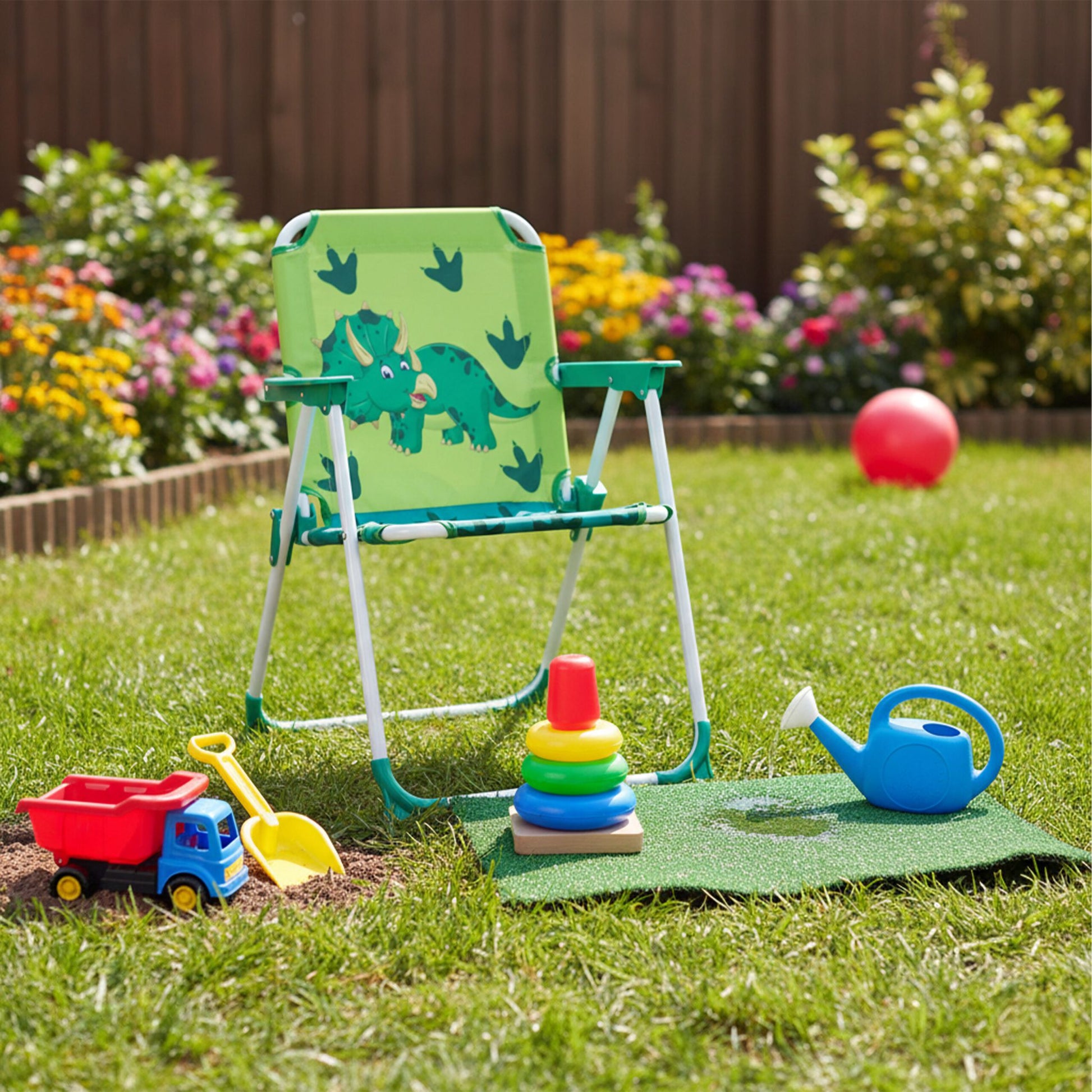 Kinder Klappstuhl mit Motiv Weiss-Dunkelgrün-Grün von Relaxdays