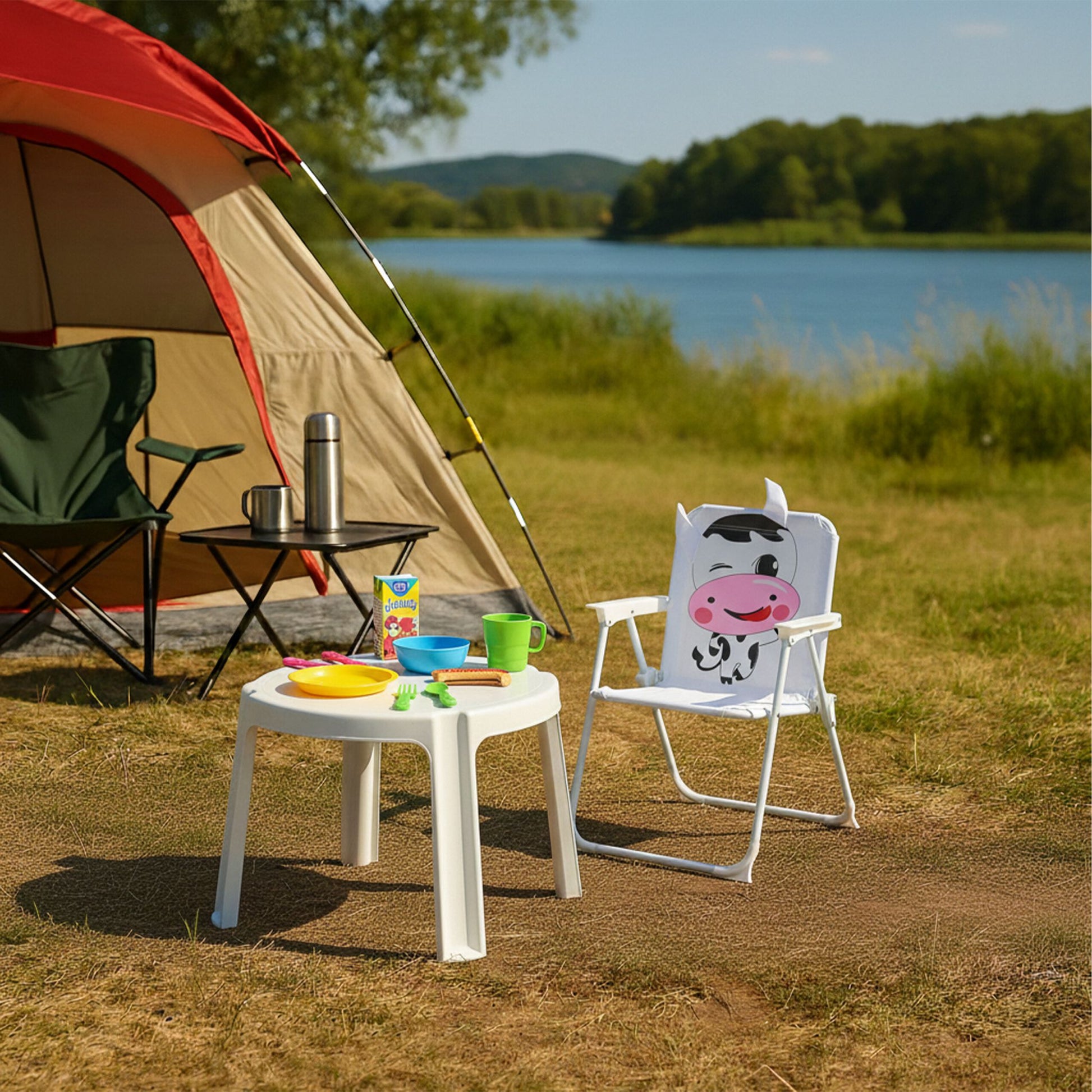 Kinder Klappstuhl mit Motiv Weiss-Rosa-Schwarz von Relaxdays