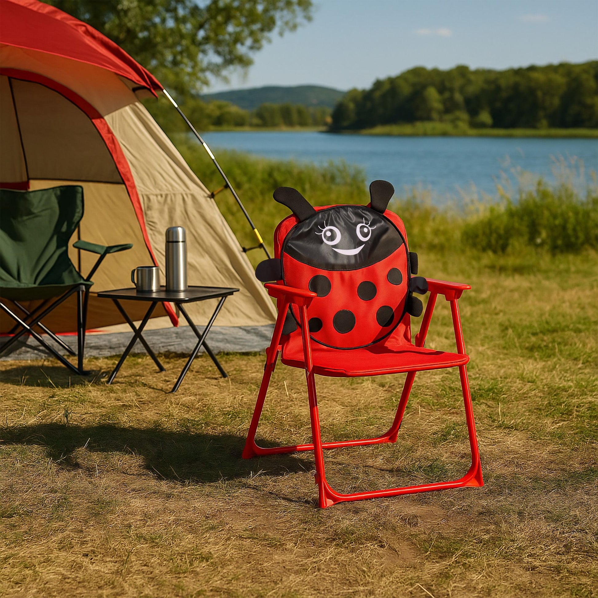 Kinder Klappstuhl mit Motiv Weiss-Rot-Schwarz von Relaxdays