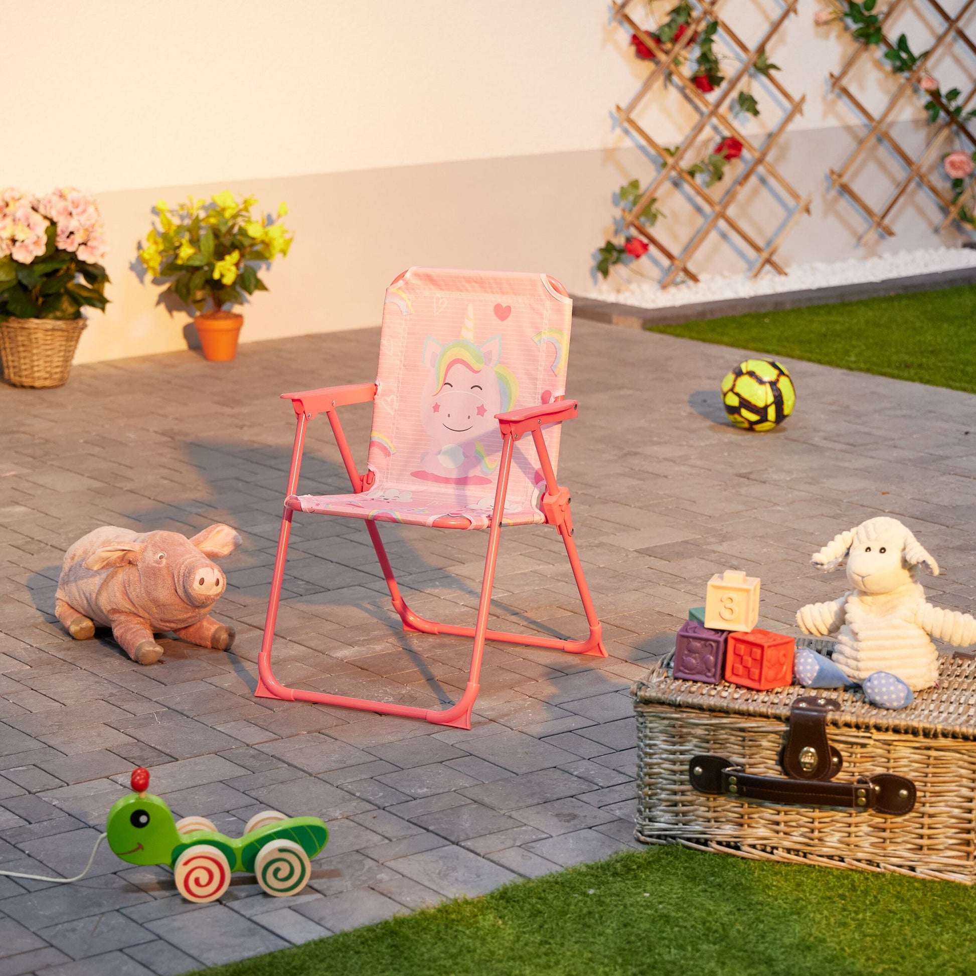 Kinder Klappstuhl mit Motiv Gelb-Hellblau-Rosa von Relaxdays