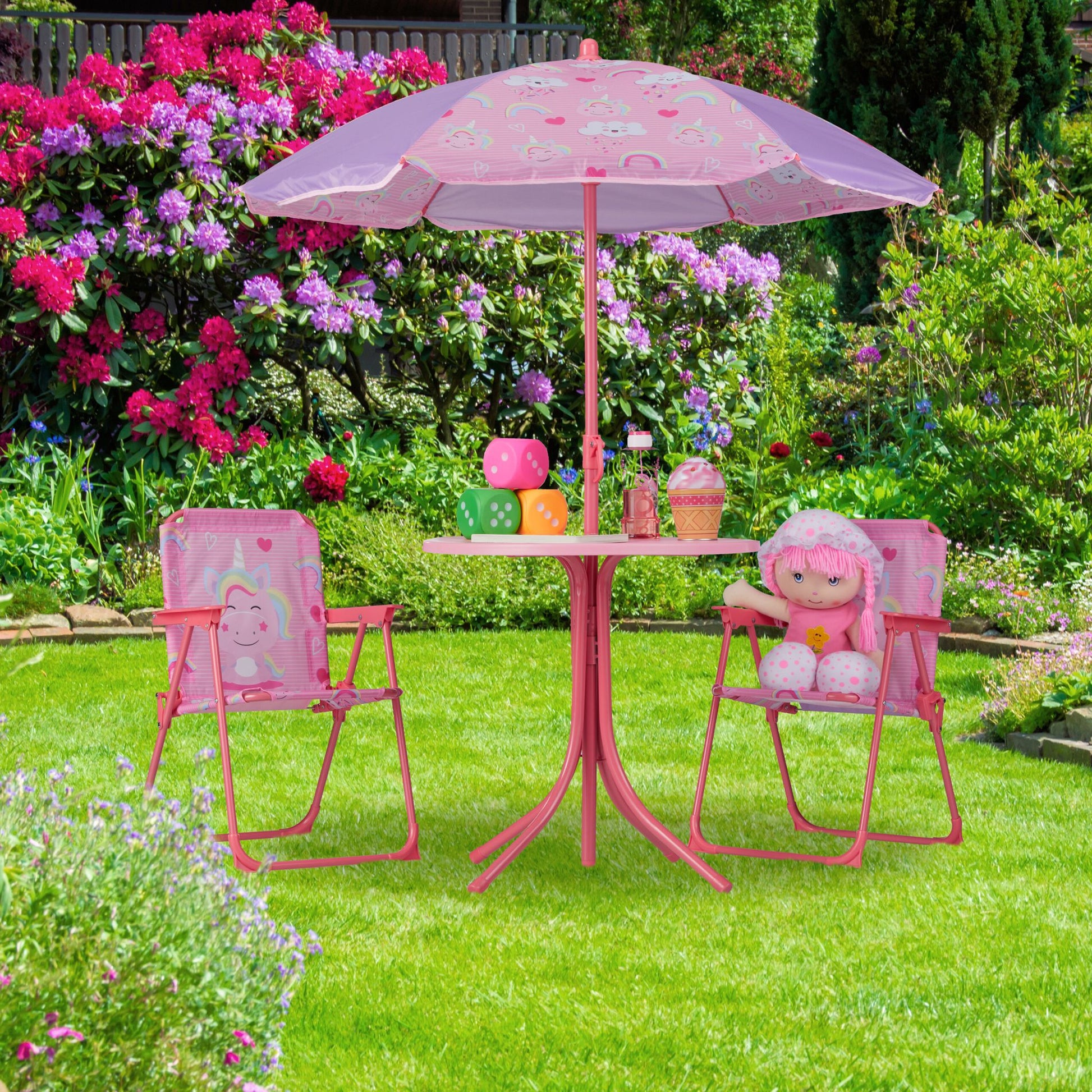 Kinder Klappstuhl mit Motiv Gelb-Hellblau-Rosa von Relaxdays