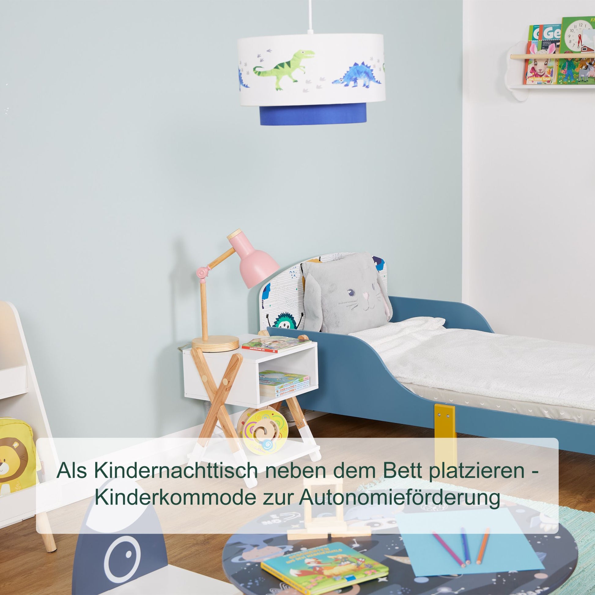 Nachttisch für Kinder offenes Fach Weiss-Hellbraun von Relaxdays