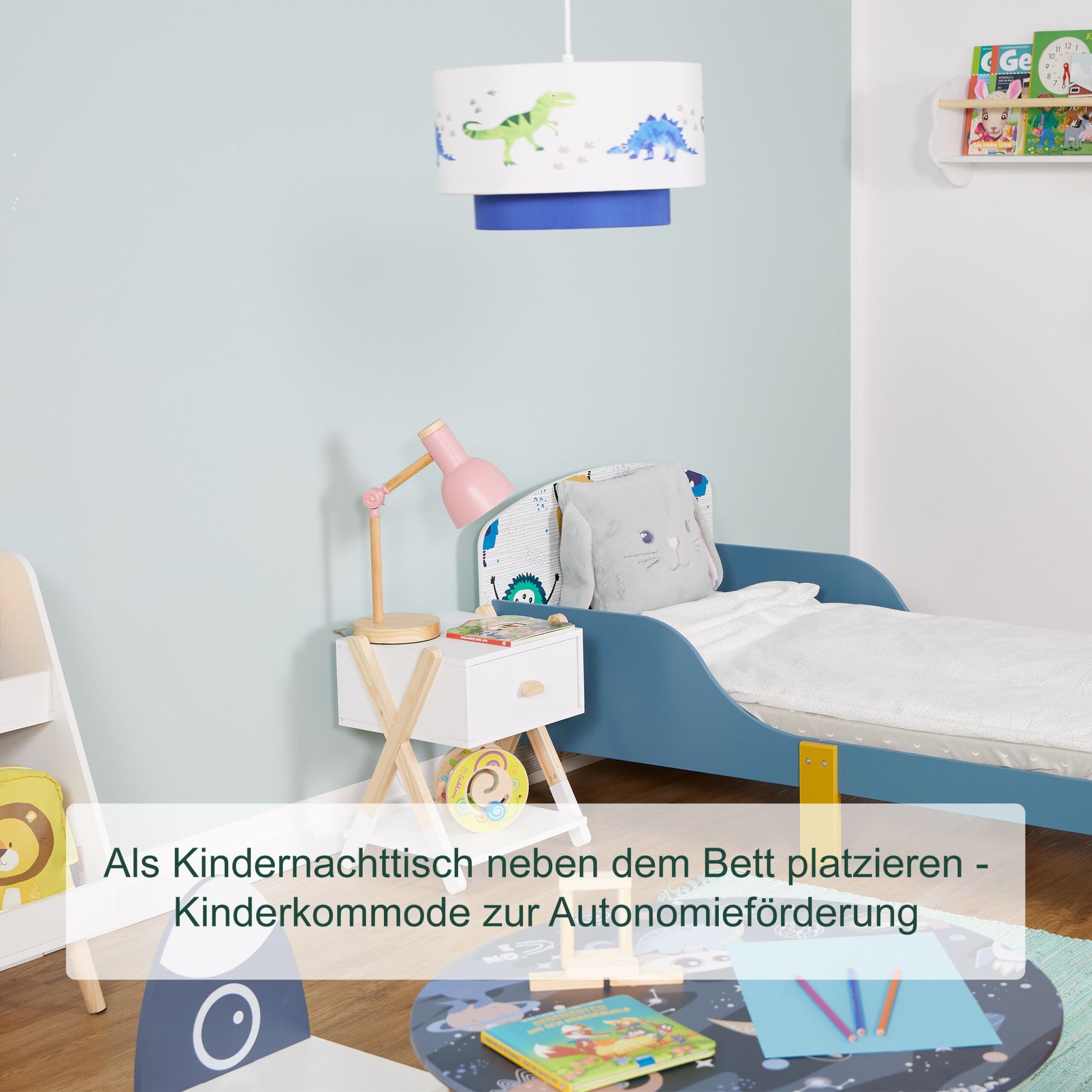 Nachttisch für Kinder mit Schublade Weiss-Hellbraun von Relaxdays