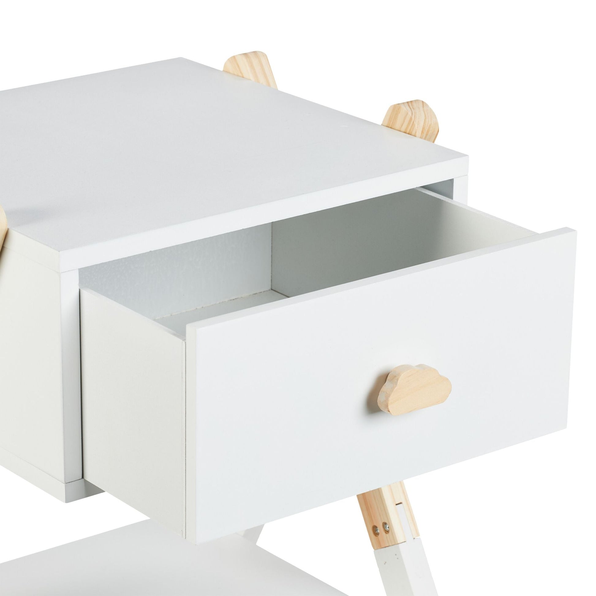Nachttisch für Kinder mit Schublade Weiss-Hellbraun von Relaxdays