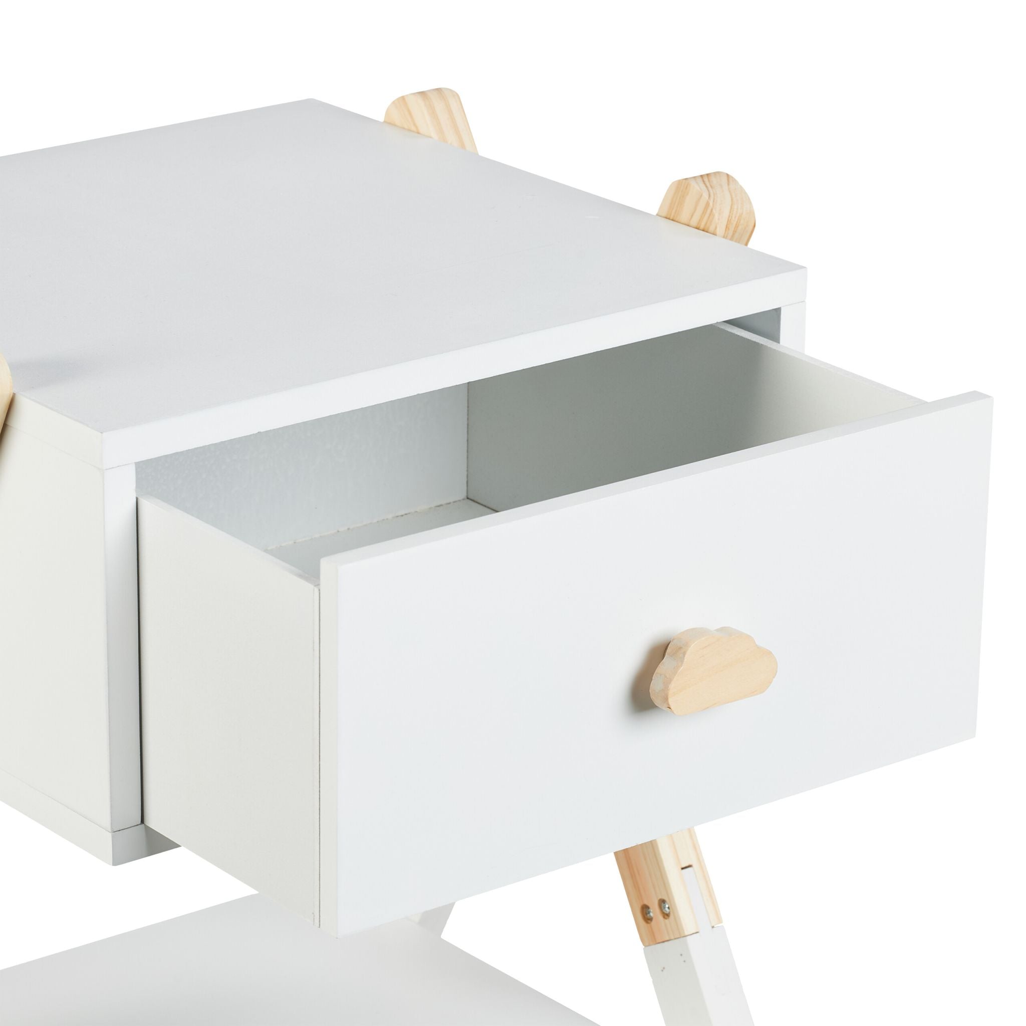 Nachttisch für Kinder mit Schublade Weiss-Hellbraun von Relaxdays