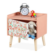 Nachttisch für Kinder mit Staufach Weiss-Hellbraun-Rosa von Relaxdays