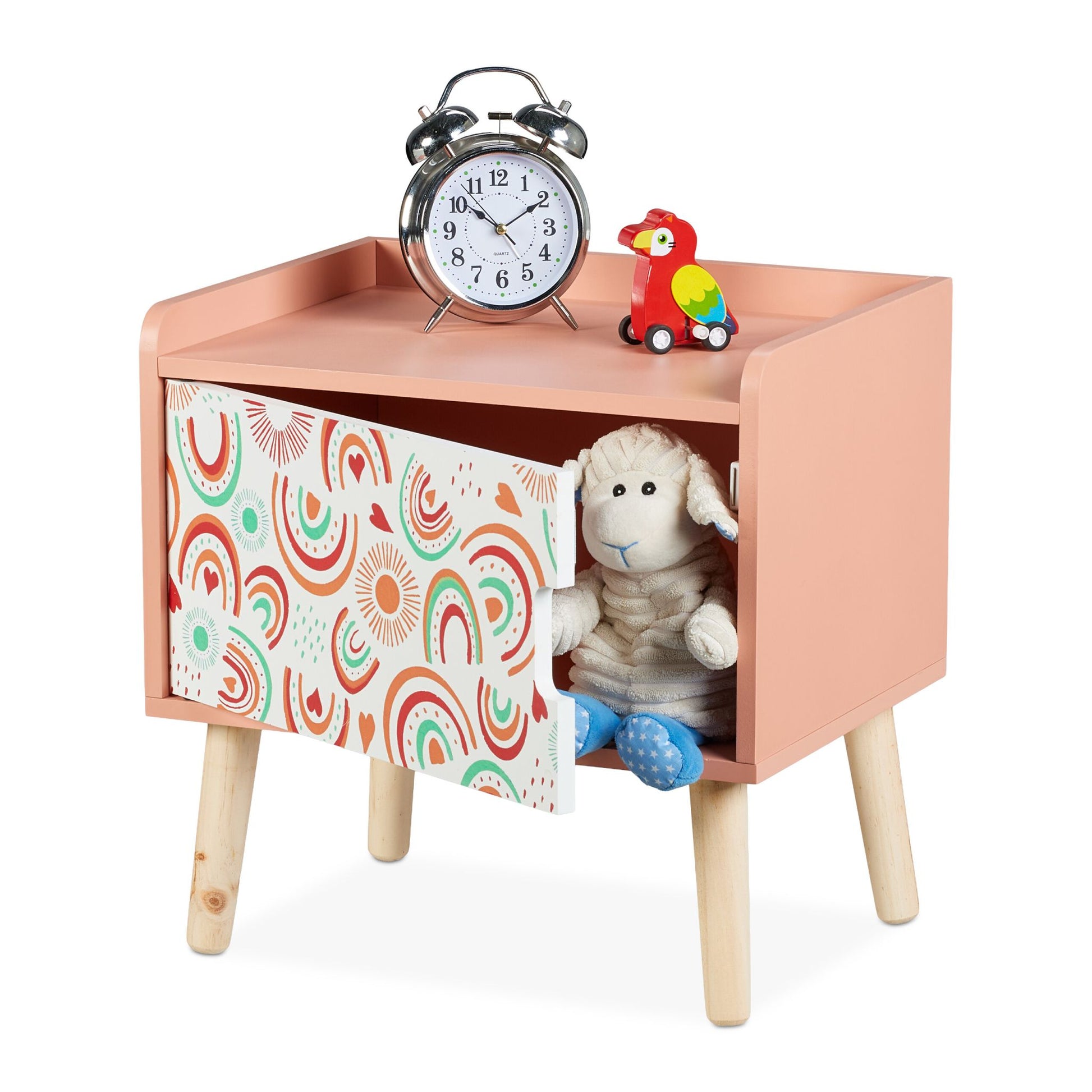 Nachttisch für Kinder mit Staufach Weiss-Hellbraun-Rosa von Relaxdays