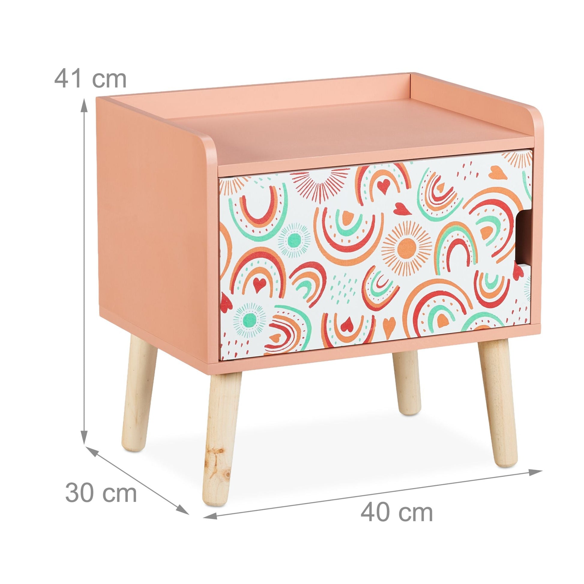 Nachttisch für Kinder mit Staufach Weiss-Hellbraun-Rosa von Relaxdays