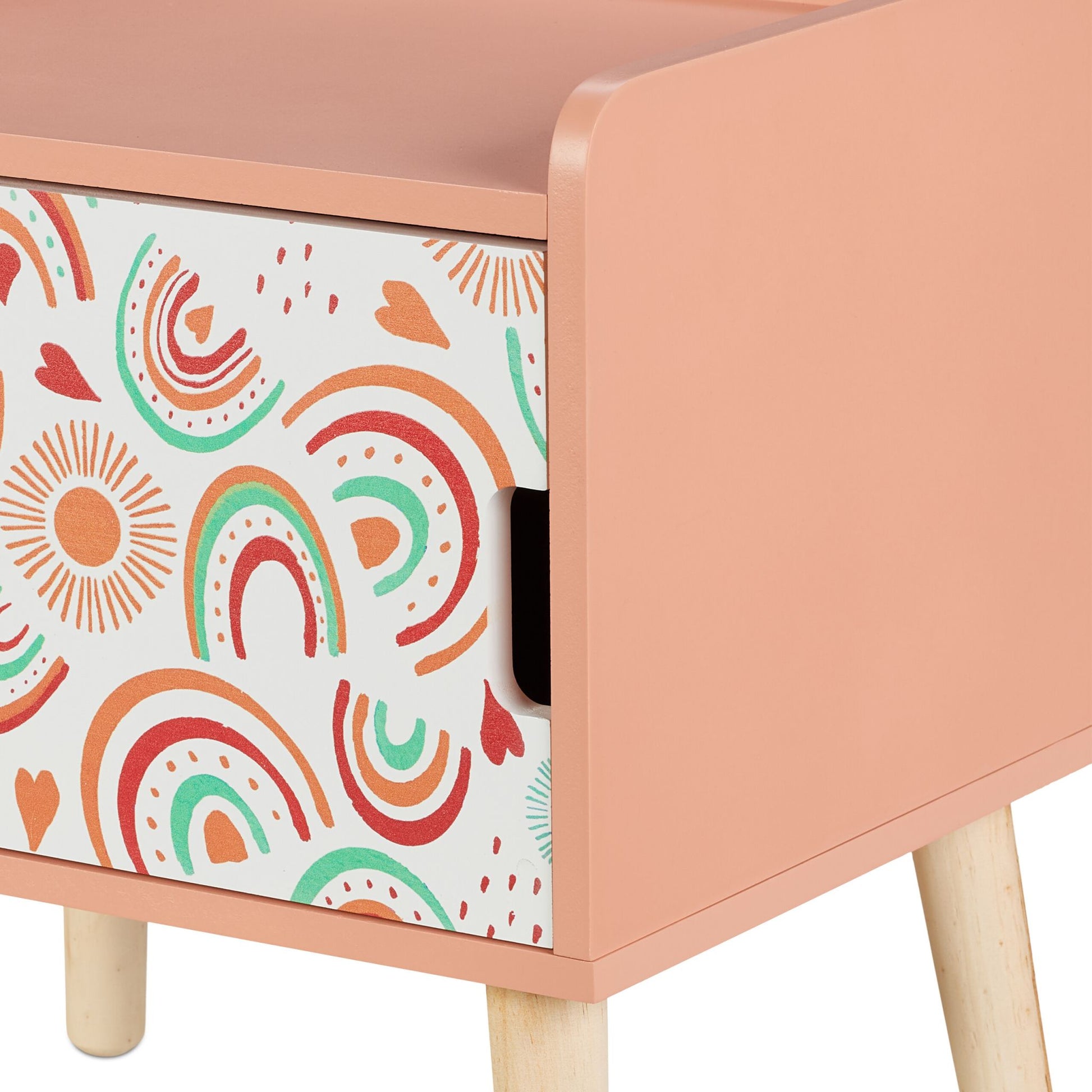Nachttisch für Kinder mit Staufach Weiss-Hellbraun-Rosa von Relaxdays