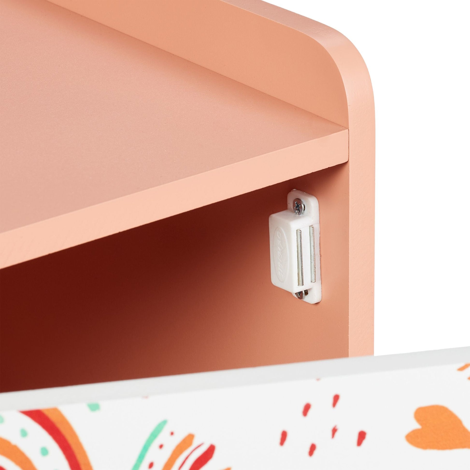 Nachttisch für Kinder mit Staufach Weiss-Hellbraun-Rosa von Relaxdays