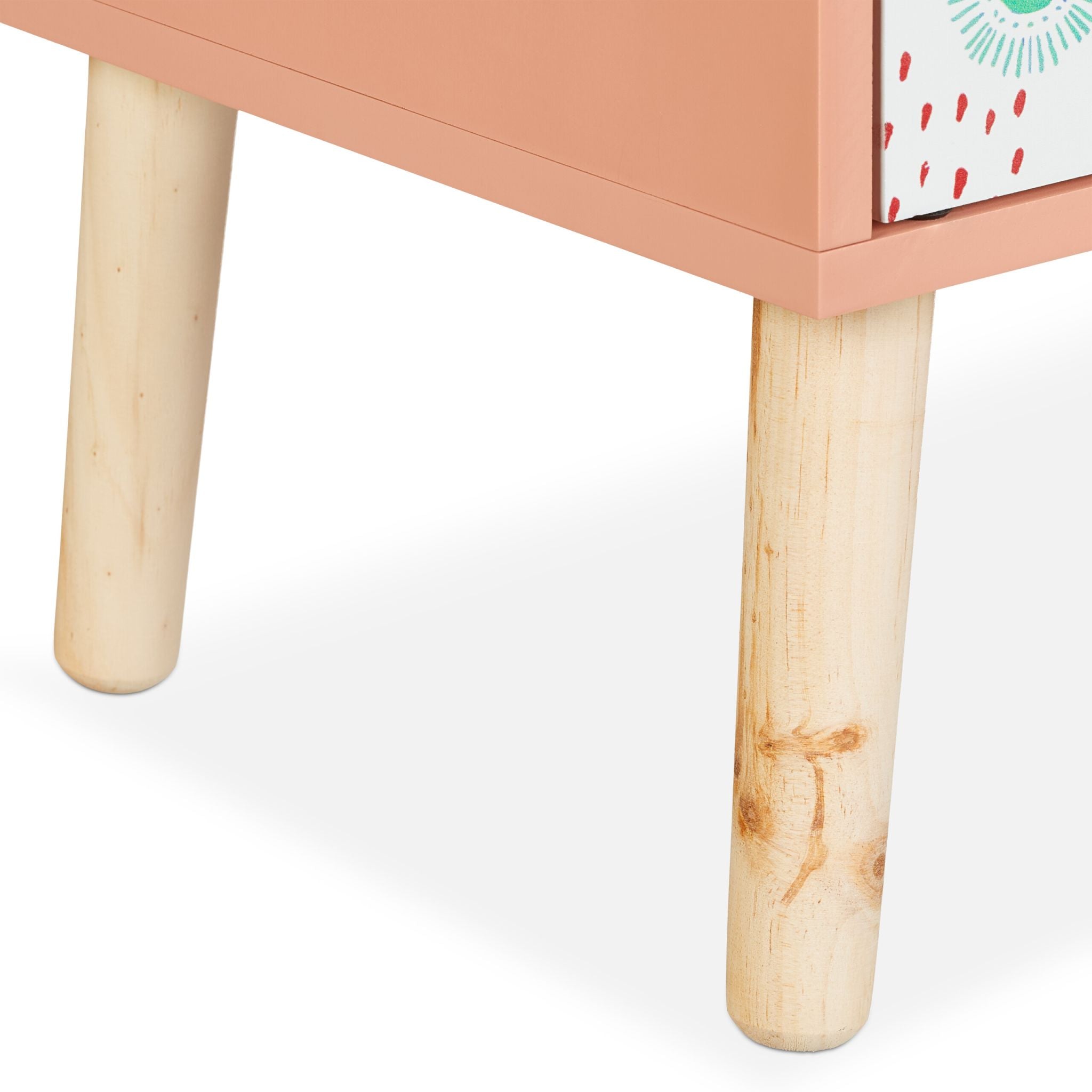Nachttisch für Kinder mit Staufach Weiss-Hellbraun-Rosa von Relaxdays