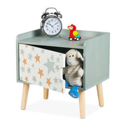 Nachttisch für Kinder mit Staufach Weiss-Grün-Hellbraun von Relaxdays