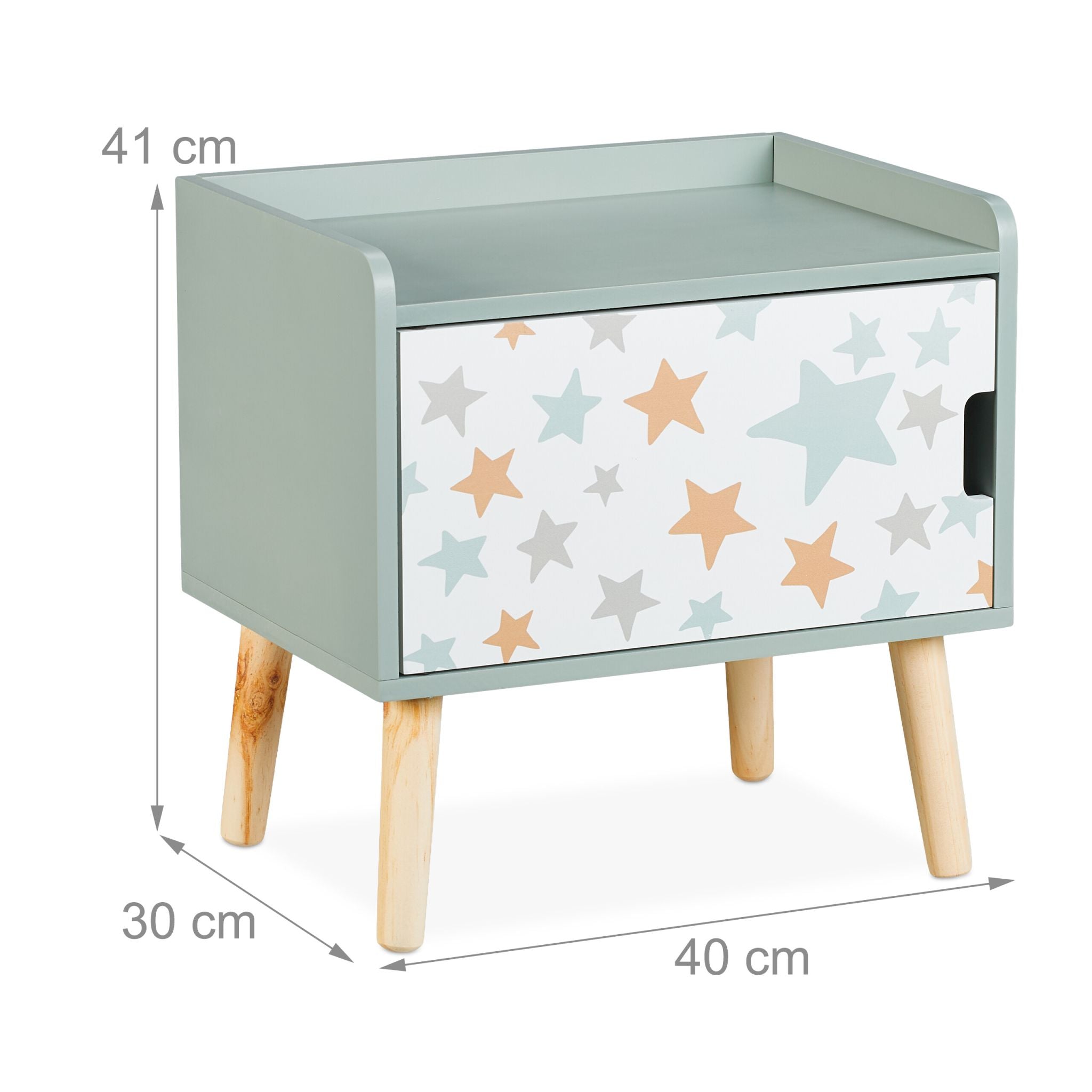 Nachttisch für Kinder mit Staufach Weiss-Grün-Hellbraun von Relaxdays