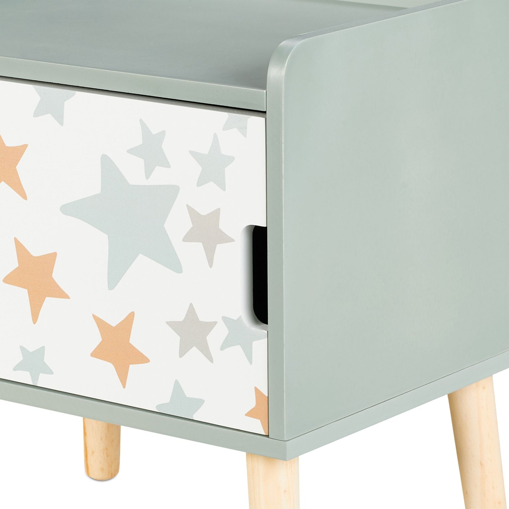 Nachttisch für Kinder mit Staufach Weiss-Grün-Hellbraun von Relaxdays