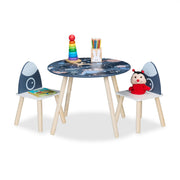 Kindersitzgruppe Space Dino 3tlg. Weiss-Dunkelblau-Hellbraun von Relaxdays